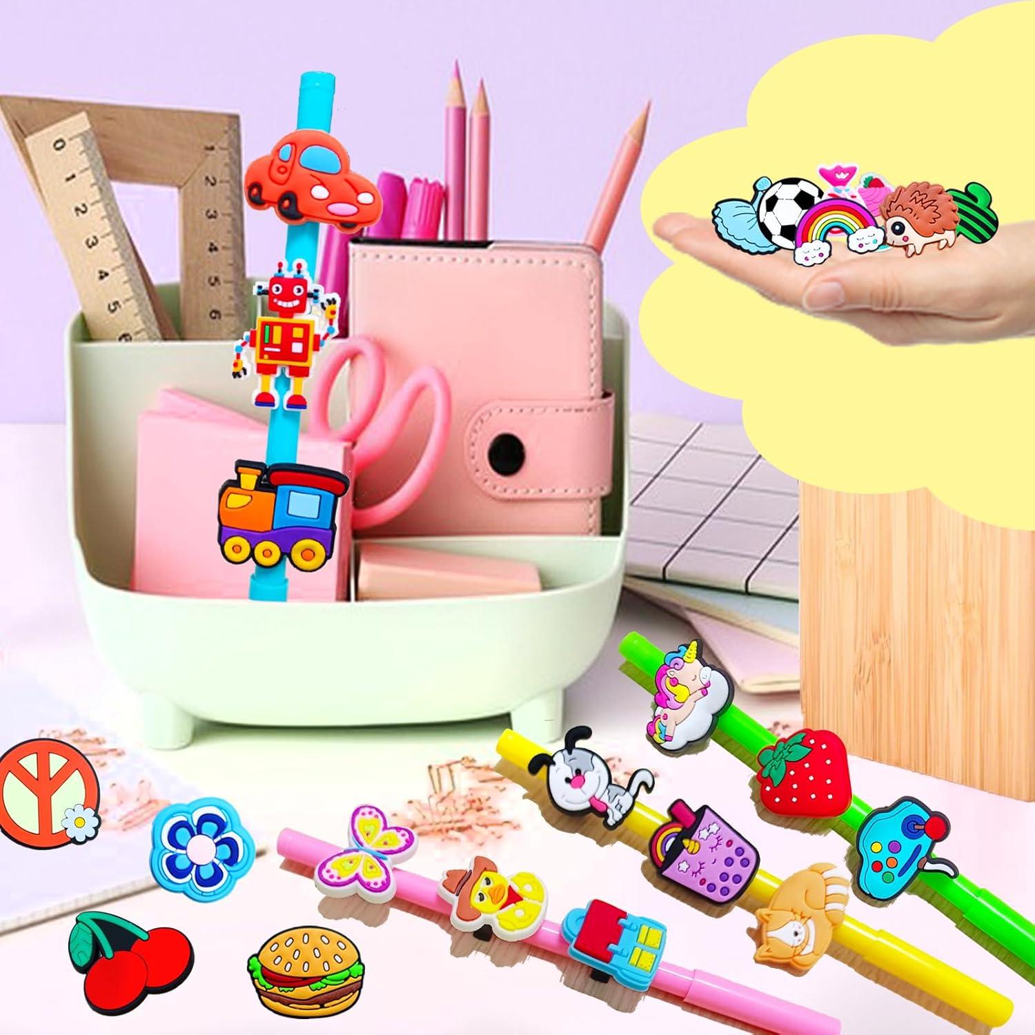 100 Adornos de Punta de Lápiz Kawaii Blvochnnt - Clips Coloridos