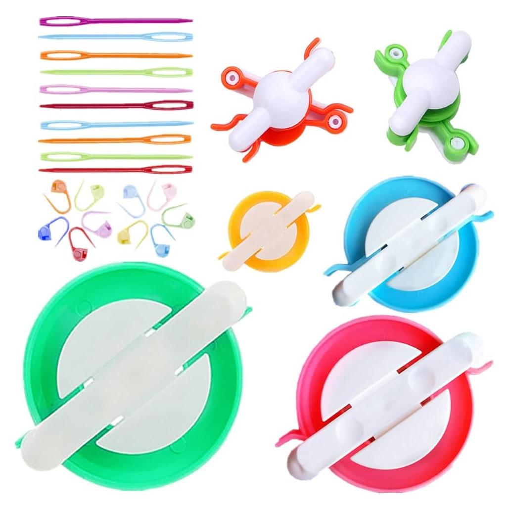 Fabricante de Pom Pom Knewmart 5 Tamaños + 10 Agujas + 10 Marcadores