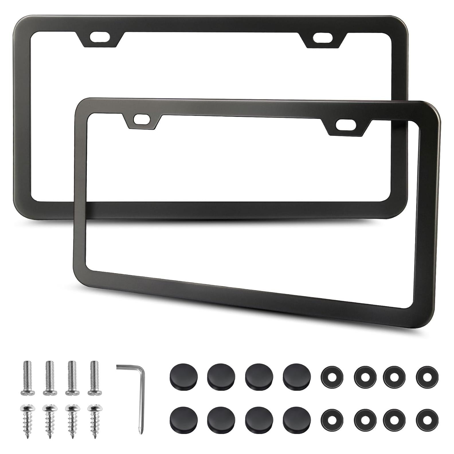 Marcos de Placas de Licencia Lrokimg Negros 2 Agujeros Acero Inoxidable