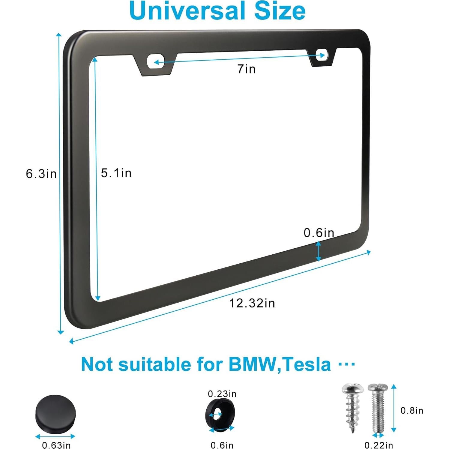 Marcos de Placas de Licencia Lrokimg Negros 2 Agujeros Acero Inoxidable