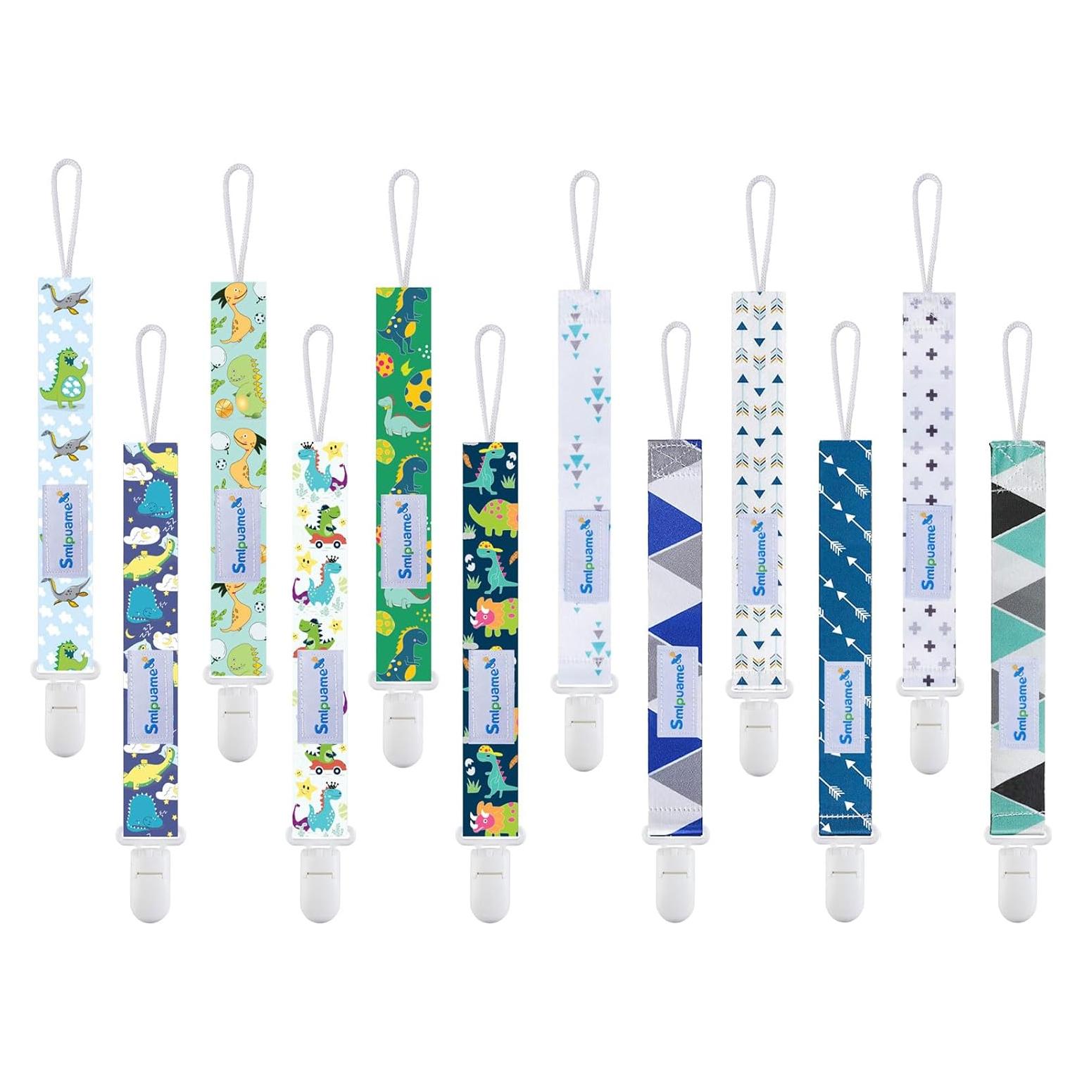 Smlpuame Baby Pacifier Clip for Boys,12 Pack Stylish Binky Clips Strap,Paci Holder with Clips Universal Lightweight Fits Most Pacifiers Teeher Toy Teething Ring Soothie,Baby Gifts