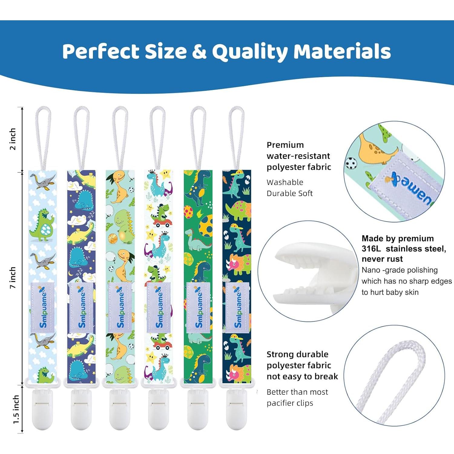 Smlpuame Baby Pacifier Clip for Boys,12 Pack Stylish Binky Clips Strap,Paci Holder with Clips Universal Lightweight Fits Most Pacifiers Teeher Toy Teething Ring Soothie,Baby Gifts