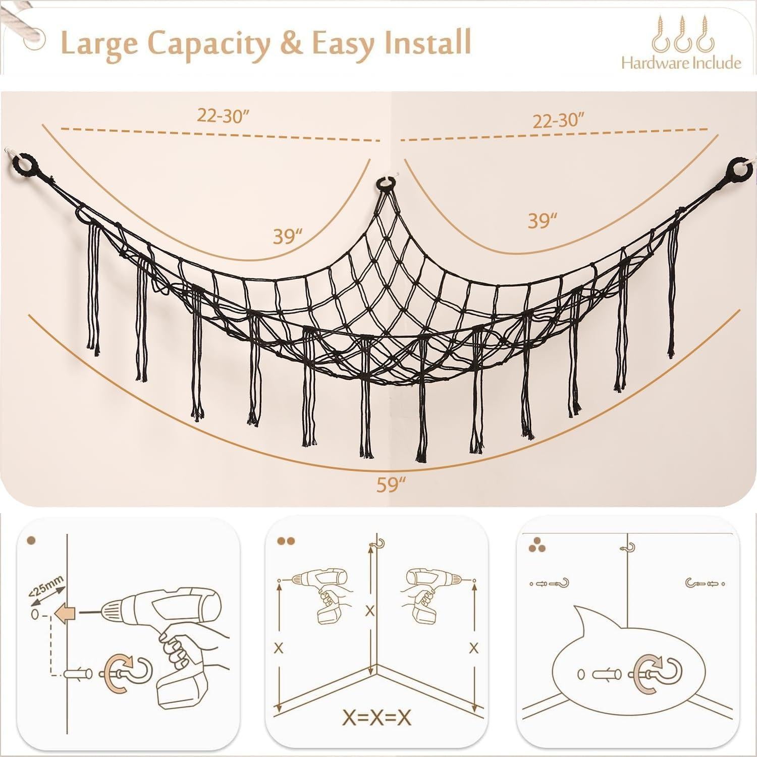 Hamaca Esquinera de Peluches YKBU Grande Negra con Borlas