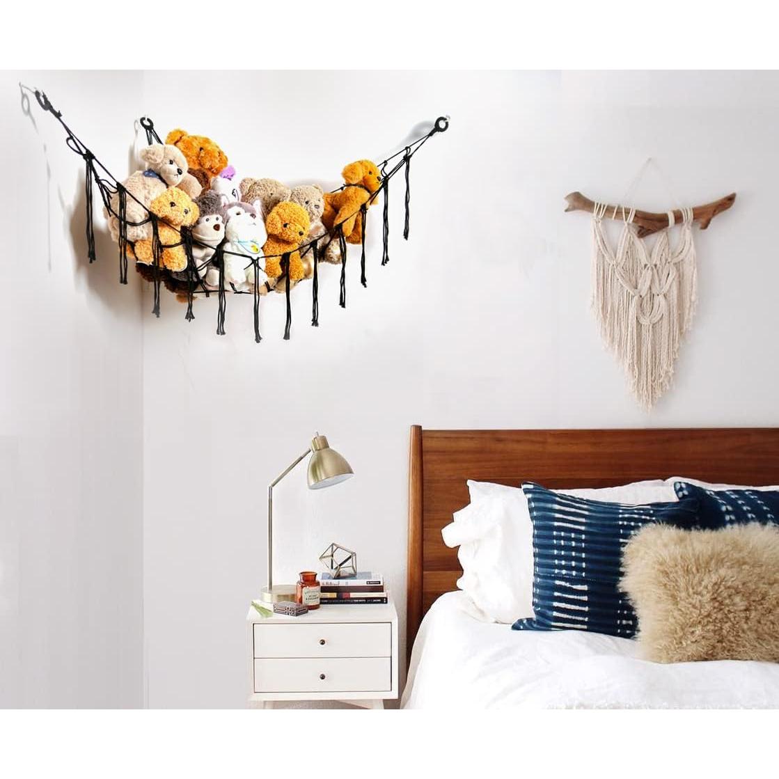 Hamaca Esquinera de Peluches YKBU Grande Negra con Borlas