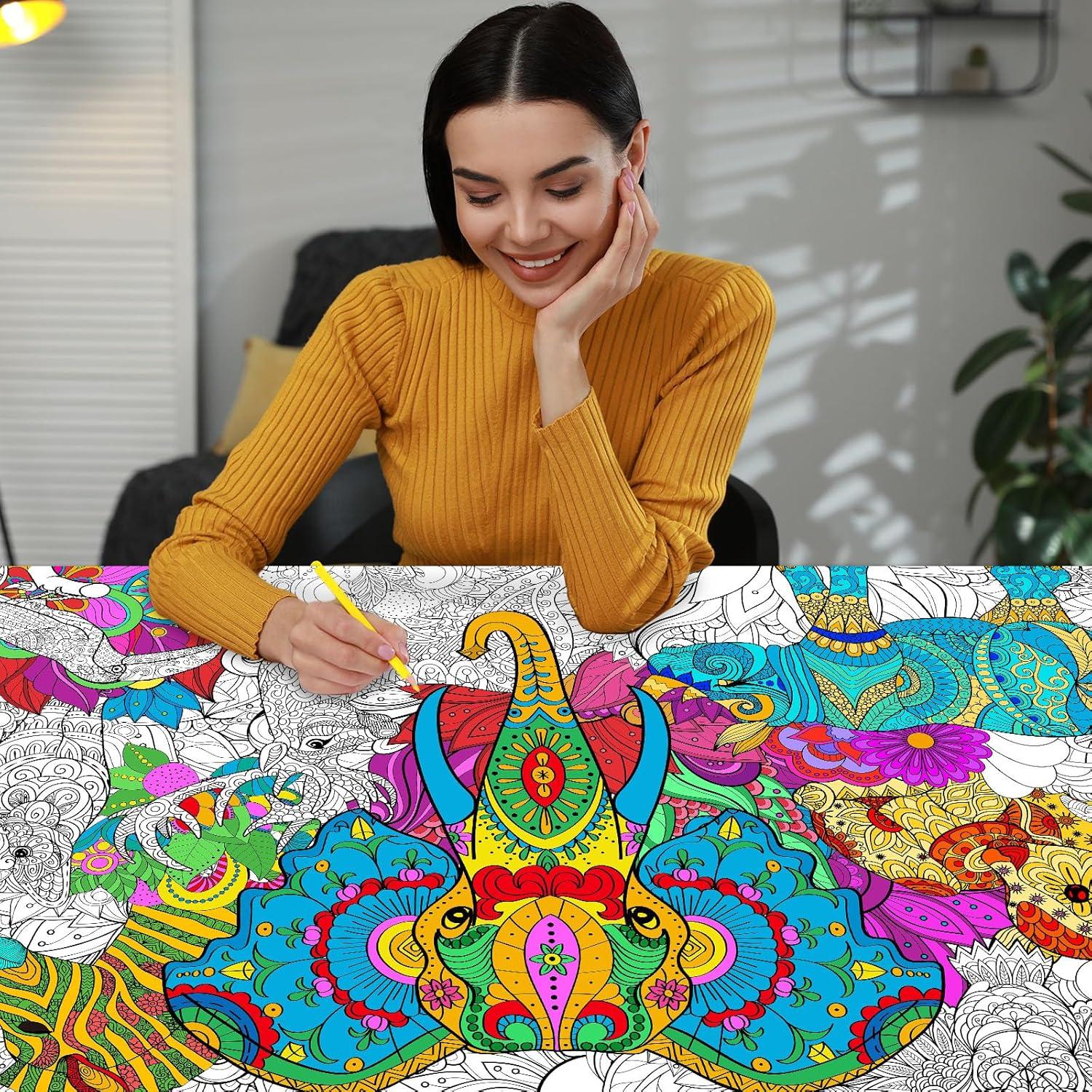 Póster de Colorear Mandala Gigante Naozinebi 63.5x127cm Animales