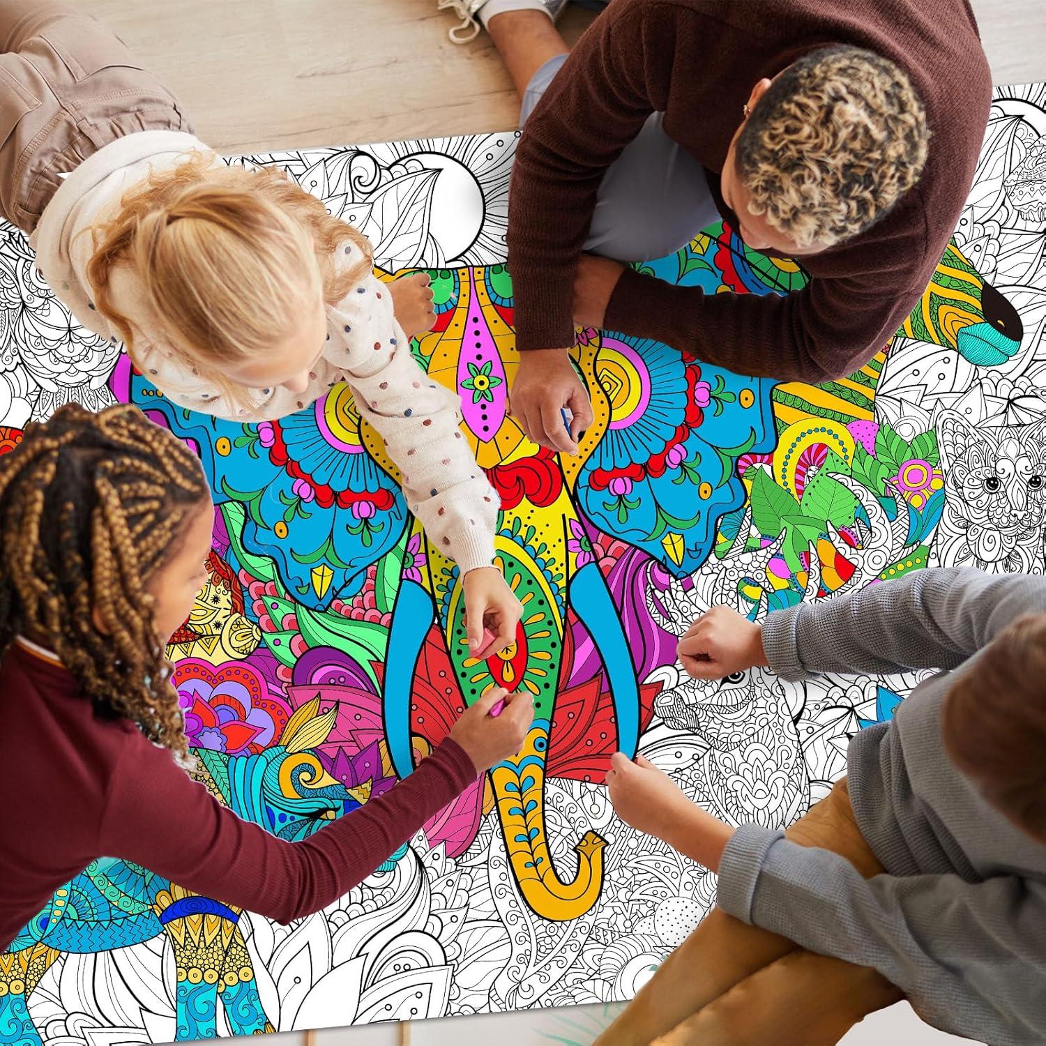 Póster de Colorear Mandala Gigante Naozinebi 63.5x127cm Animales