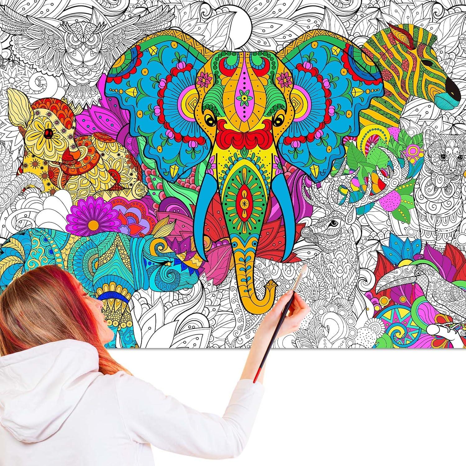 Póster de Colorear Mandala Gigante Naozinebi 63.5x127cm Animales
