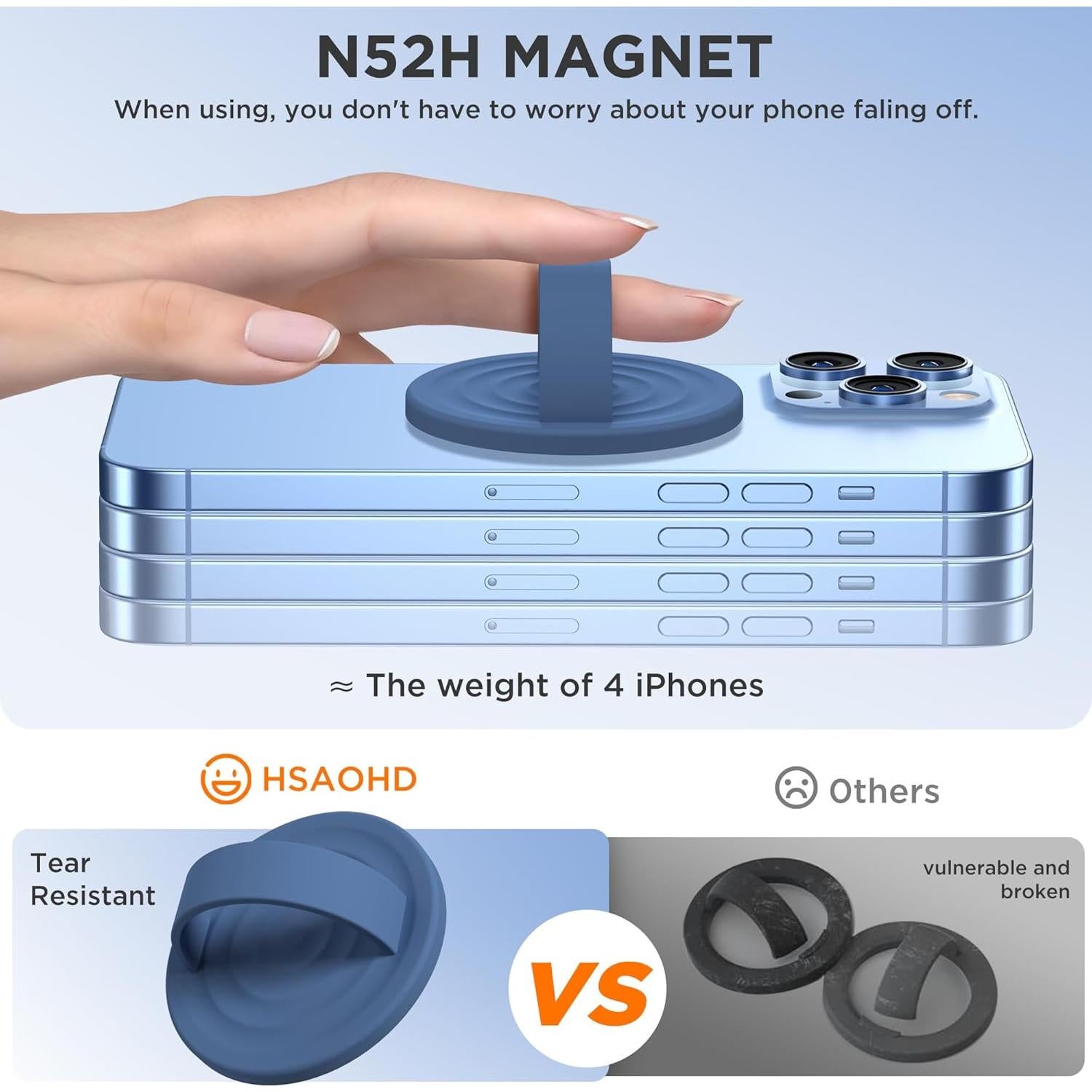 Agarradera Magnética HSAOHD para Teléfono - Silicona Azul Cielo