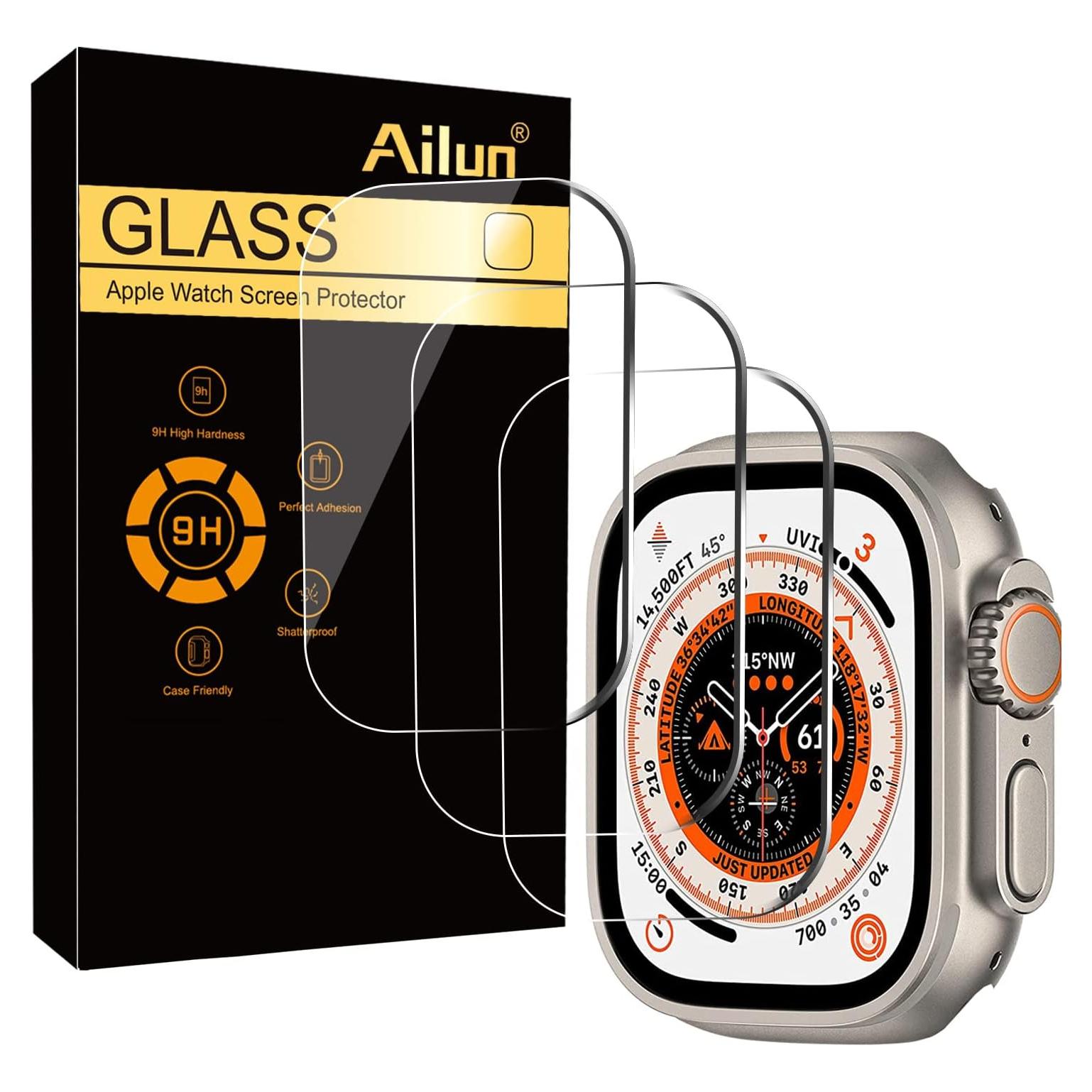 Ailun for Apple Watch Ultra 2/Ultra Screen Protector [49mm], Tempered Glass Film, Anti-Scratch, High Definition, Touch Sensitive[3 Pack][Clear]