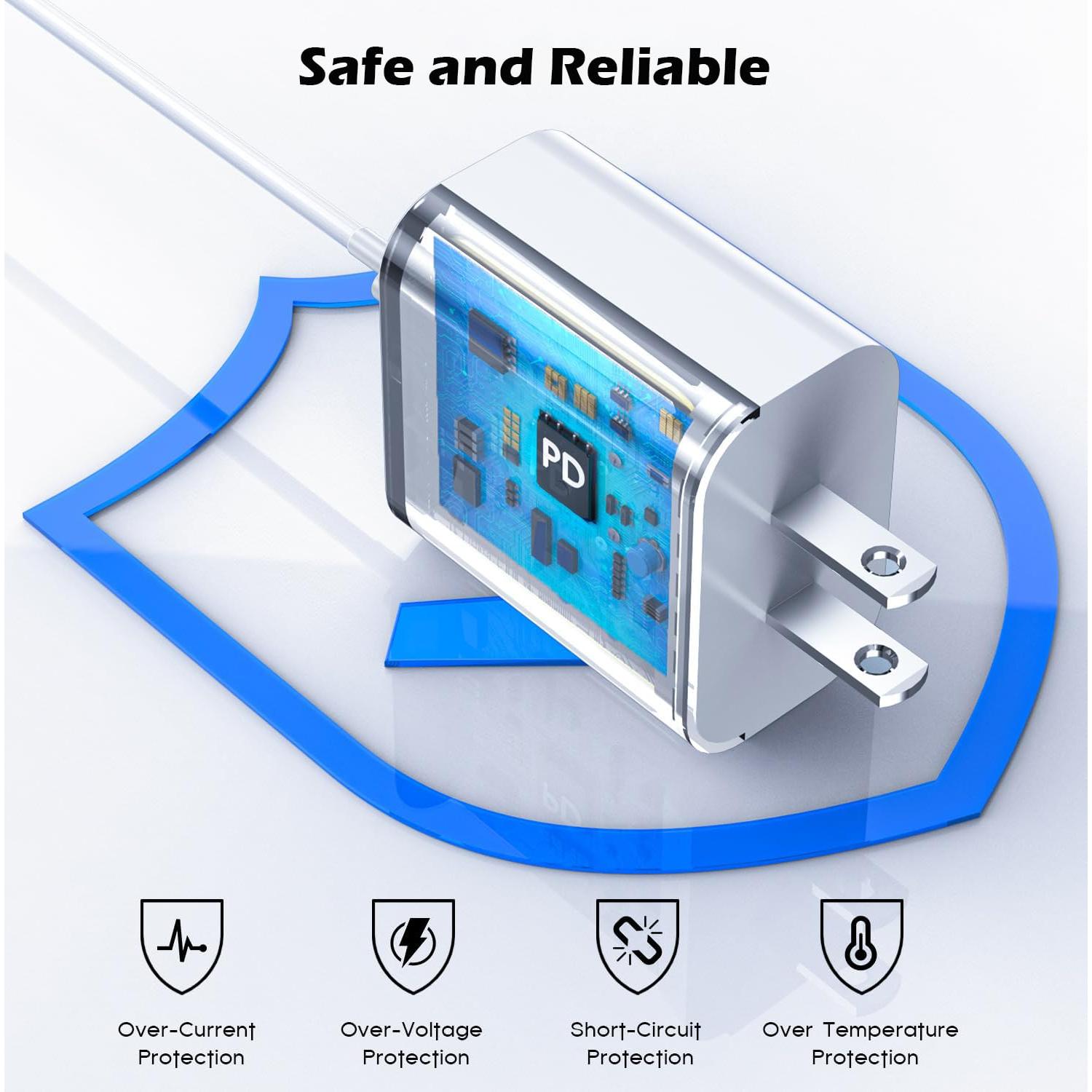 Cargador Rápido 20W para iPhone con Cable 10 Pies MFi