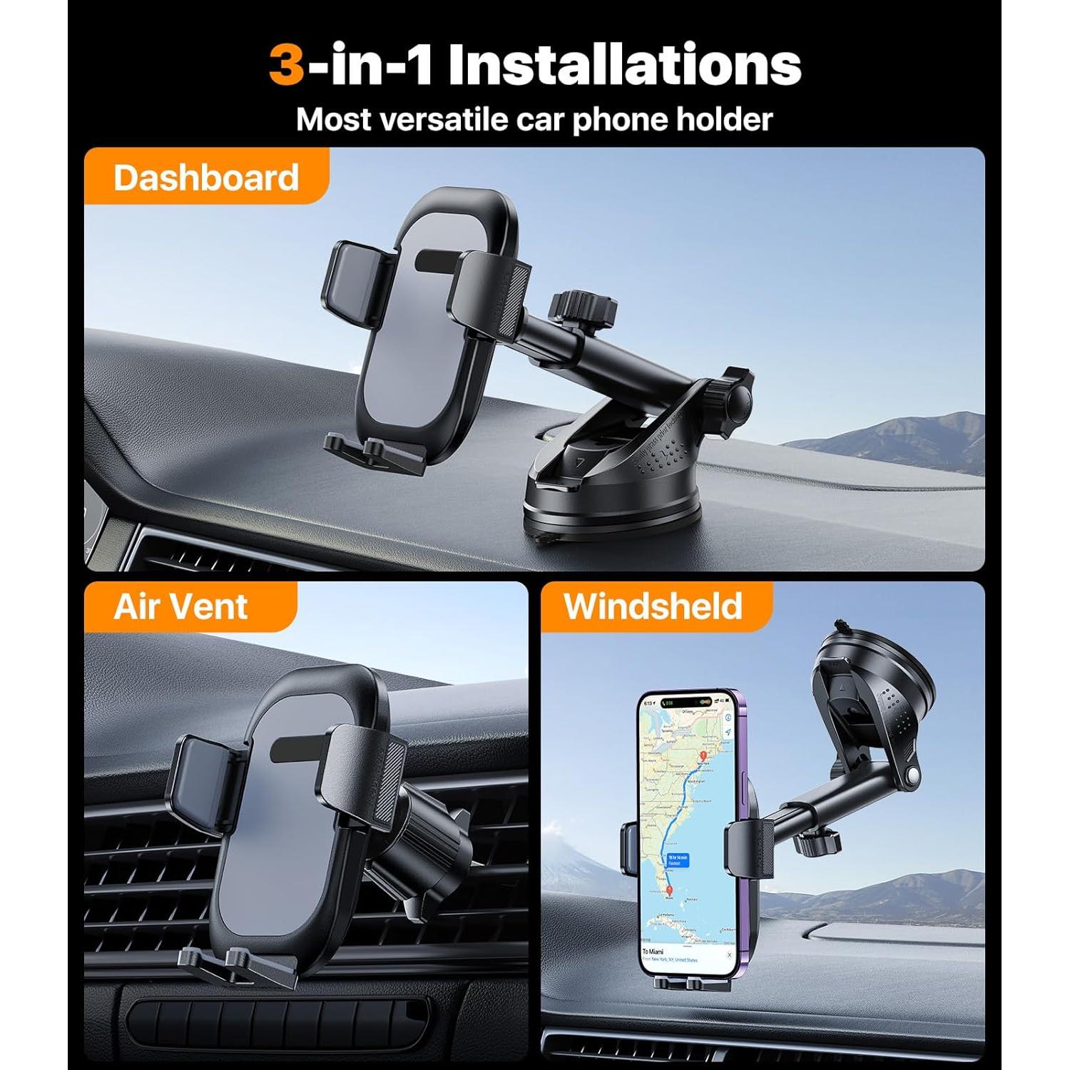 Soporte para Teléfono de Coche Hitolza 3-en-1 Ajustable 360°