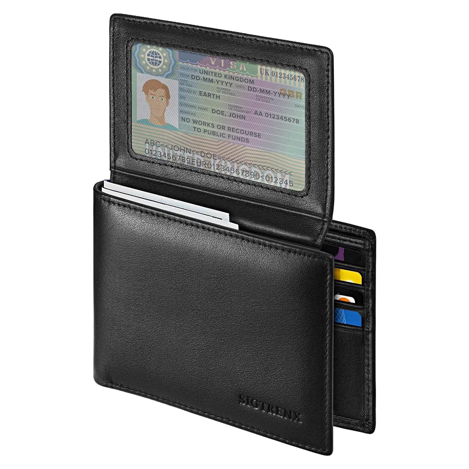 Cartera Bifold de Cuero Genuino Sigtrenx con Bloqueo RFID - Negro