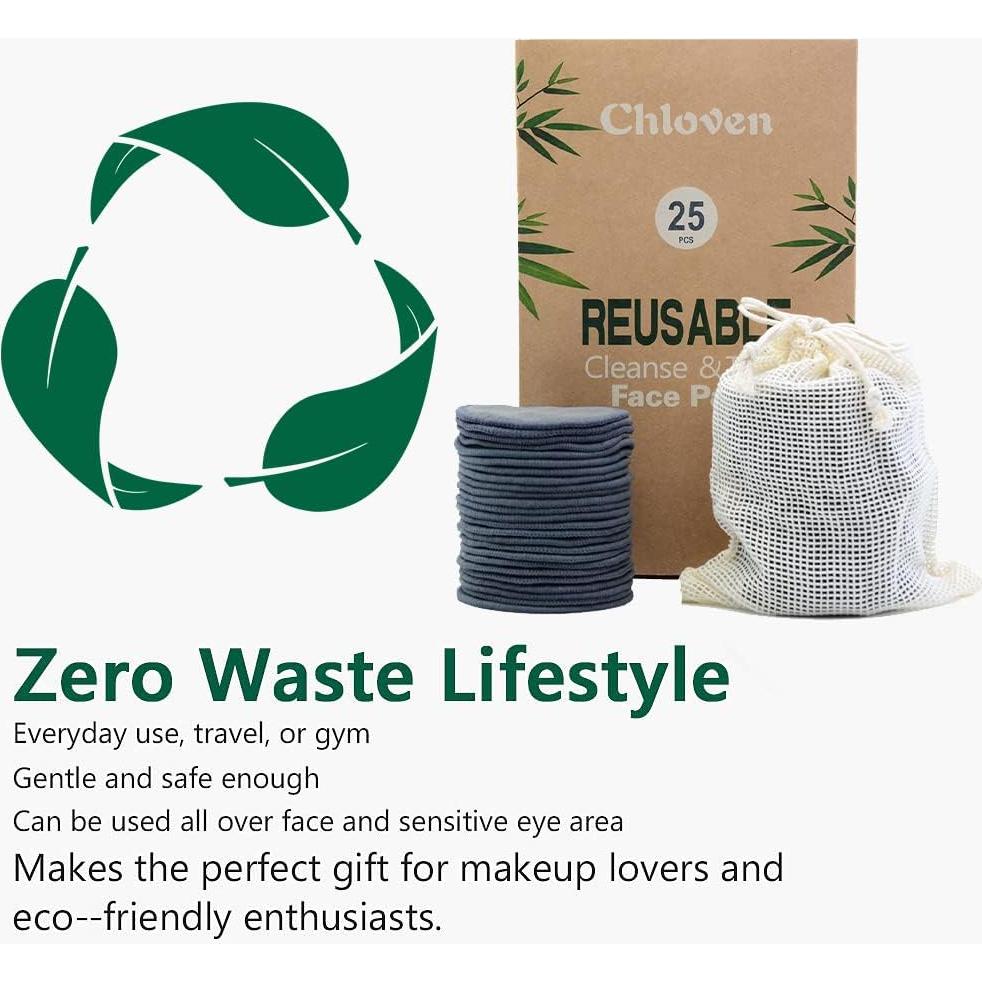 Chloven Almohadillas Desmaquillantes Reutilizables de Bambú 25 Unidades