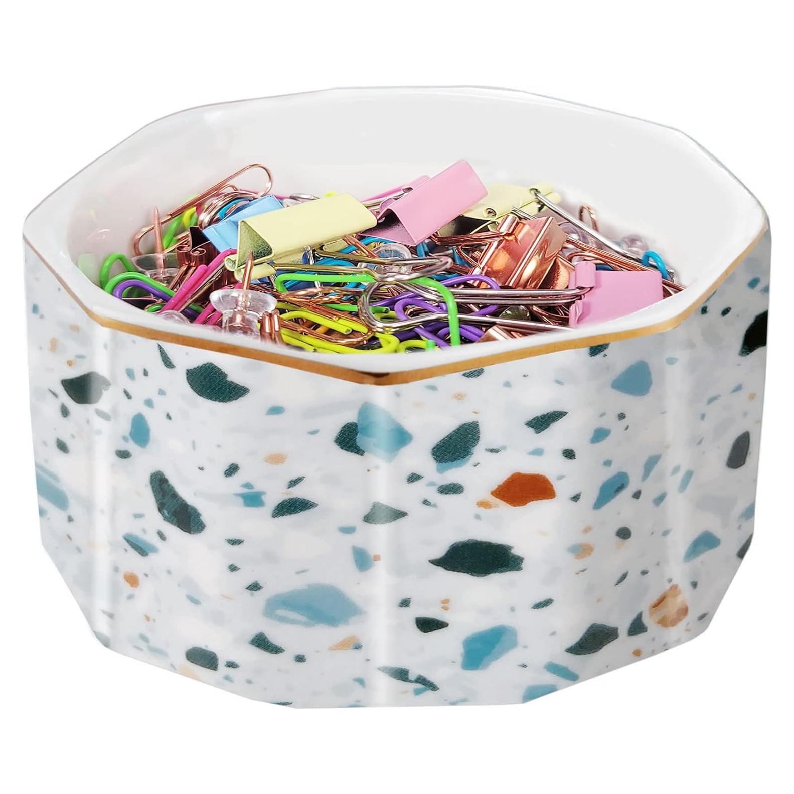 Soporte para Clips de Papel Cerámica LEAZUL Patrón Terrazzo