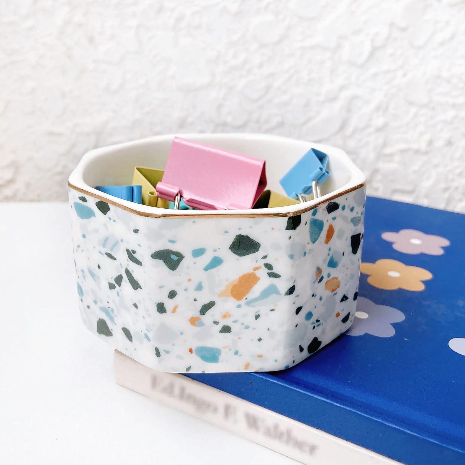 Soporte para Clips de Papel Cerámica LEAZUL Patrón Terrazzo