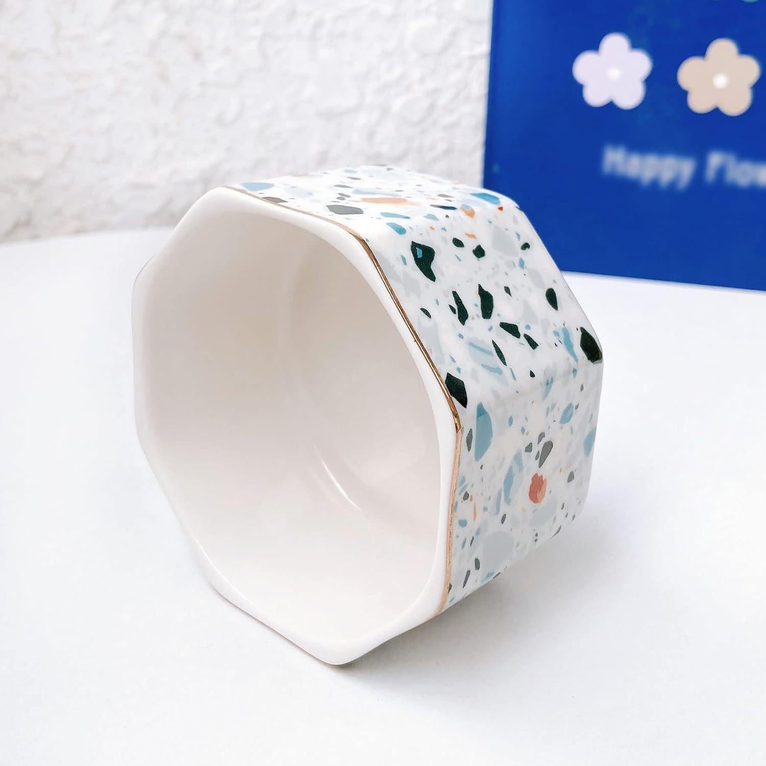 Soporte para Clips de Papel Cerámica LEAZUL Patrón Terrazzo