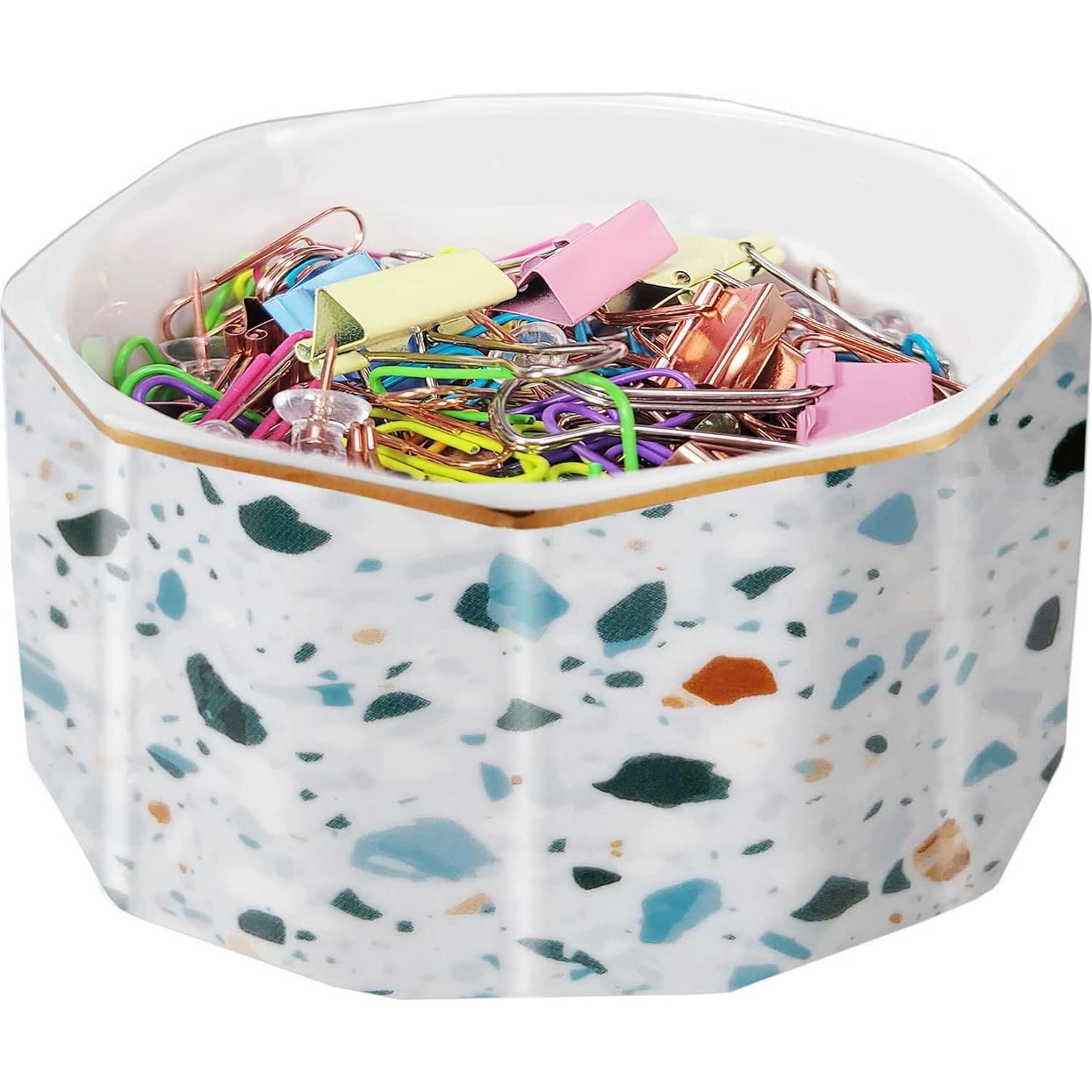 Soporte para Clips de Papel Cerámica LEAZUL Patrón Terrazzo