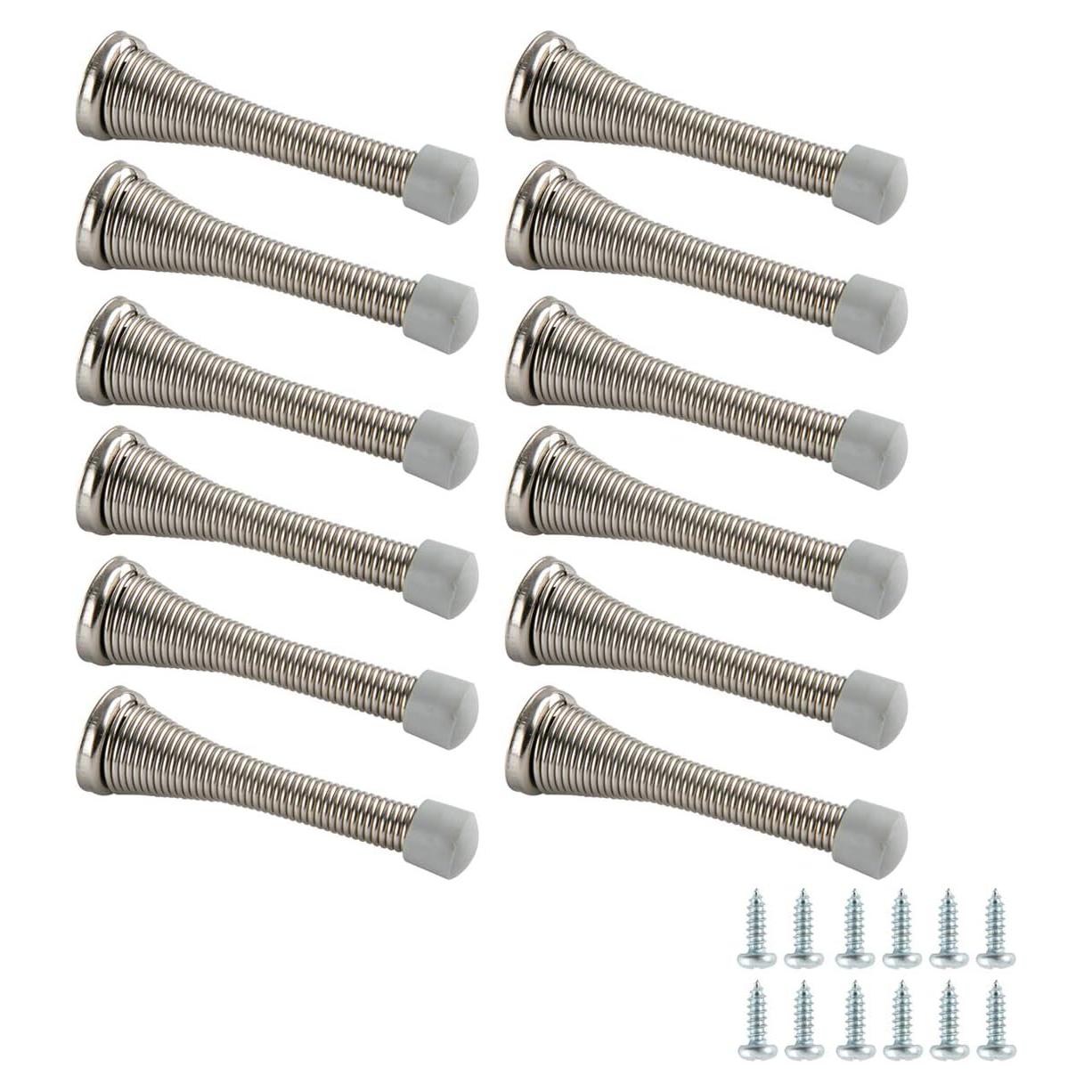 Tope de puerta de resorte Amazon Basics, níquel cepillado, 12 unidades