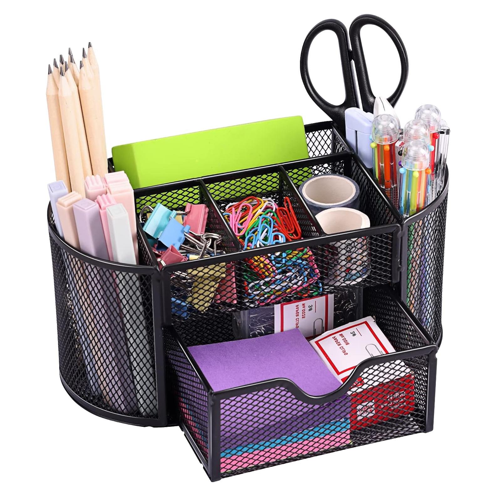 Organizador de Escritorio EOOUT de Metal Negro con 8 Compartimentos