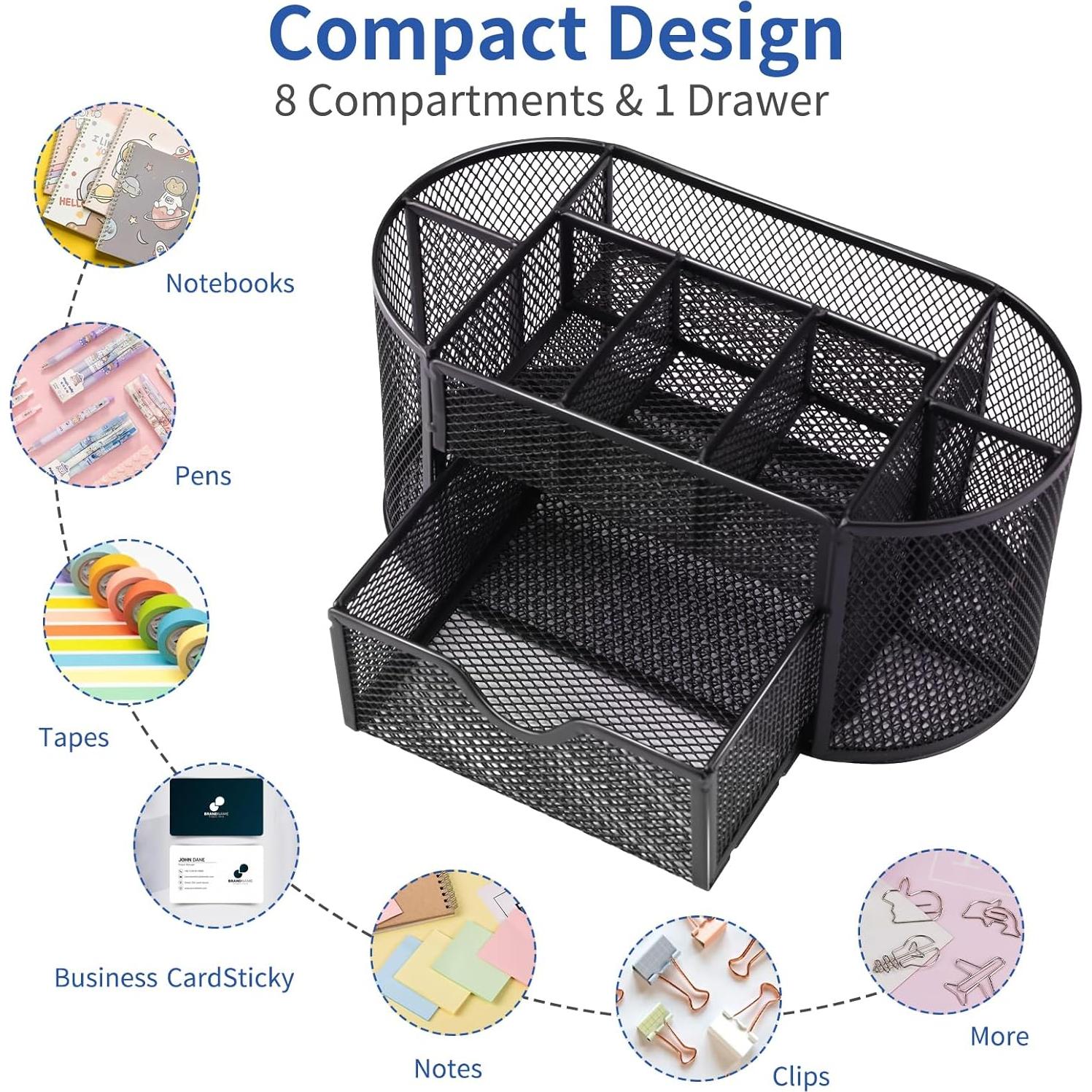 Organizador de Escritorio EOOUT de Metal Negro con 8 Compartimentos