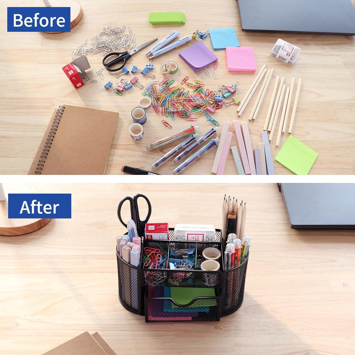 Organizador de Escritorio EOOUT de Metal Negro con 8 Compartimentos