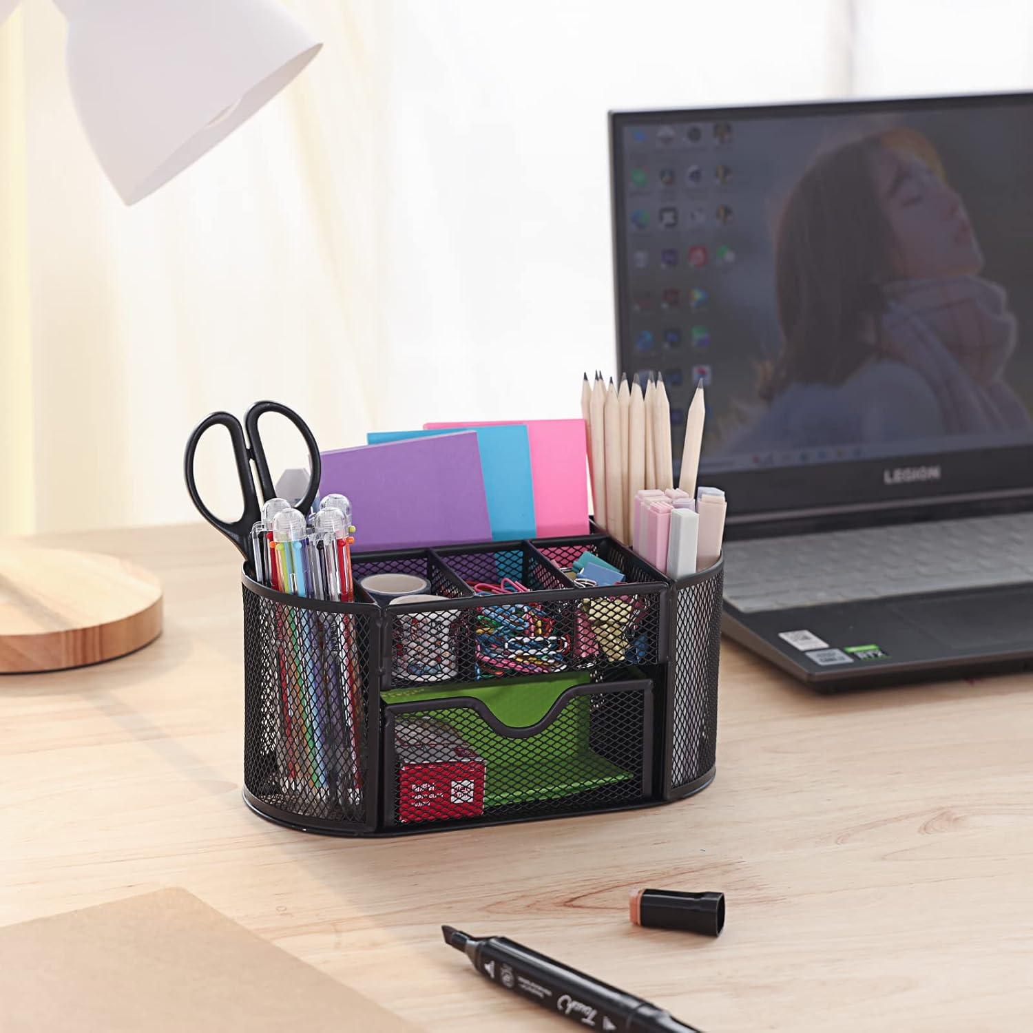 Organizador de Escritorio EOOUT de Metal Negro con 8 Compartimentos