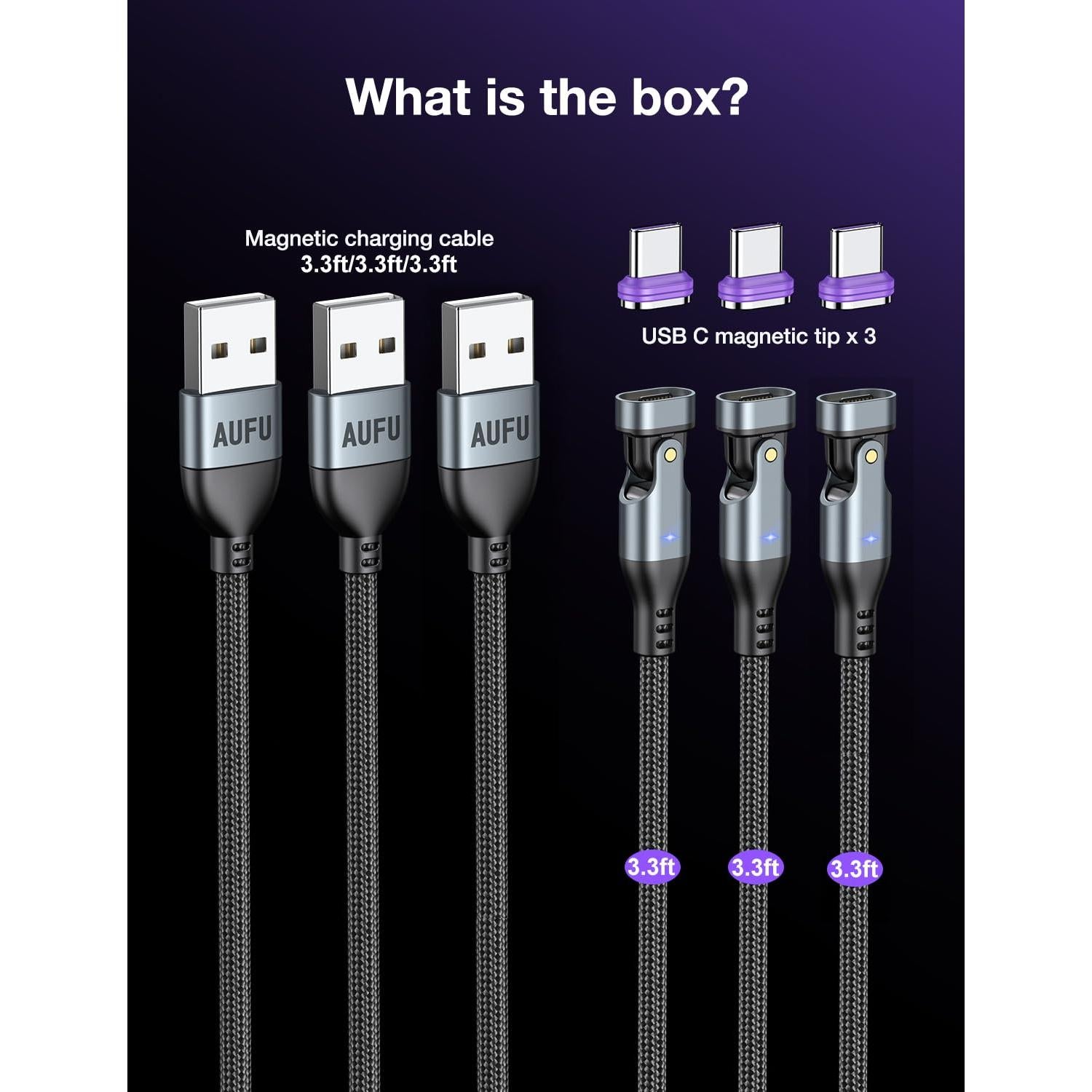 Cable de Carga Magnético USB C AUFU 3Pack 1m 16PIN