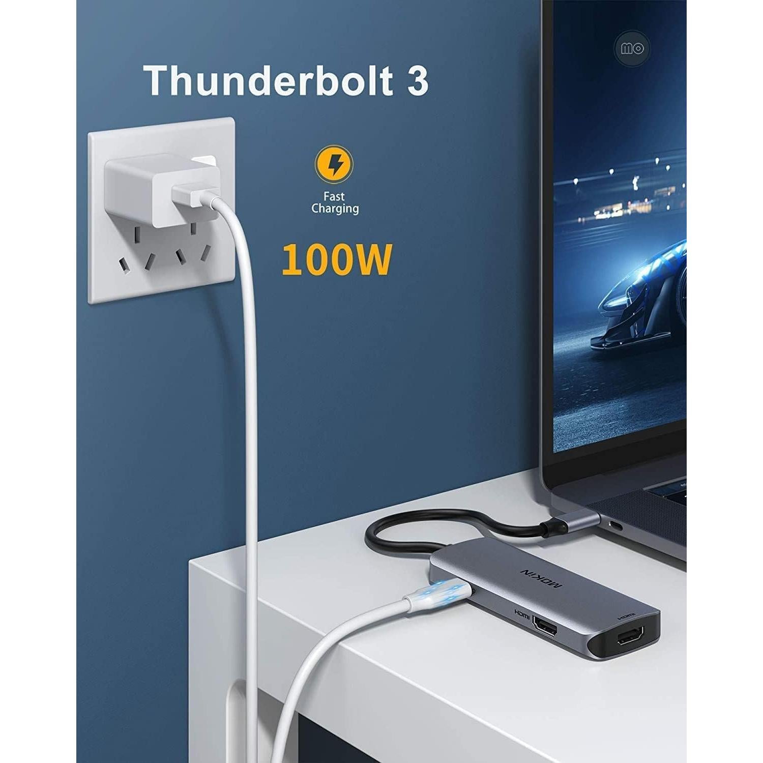 Adaptador USB C a Doble HDMI MOKiN 6 en 1 4 USB 4K 30Hz