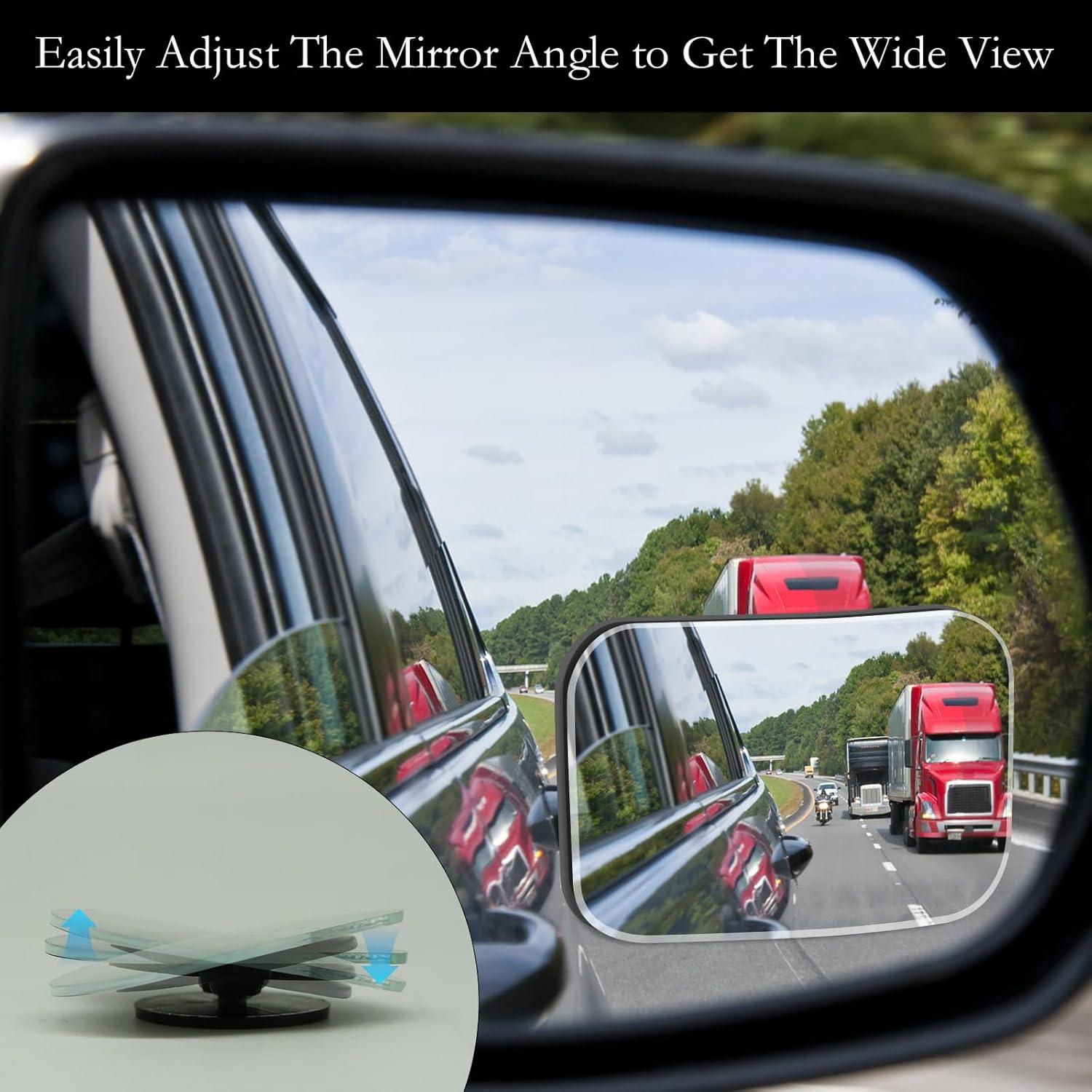 2Pcs Cars Square Blind Spot Mirrors, Car Side Mirror Blindspot Adjustabe Angle 360 Degree Wide Angle Convex RearView Removable for Enhanced Safety Universal Accessories for Suvs RVs Trucks