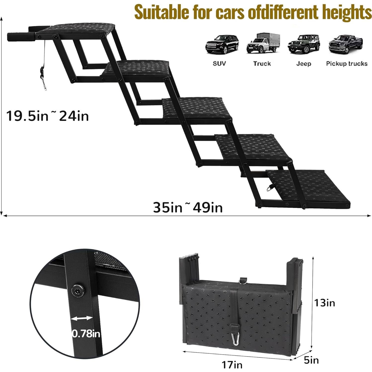 Escalera Plegable para Perros Heeyoo - Soporta 90 Kg, Antideslizante