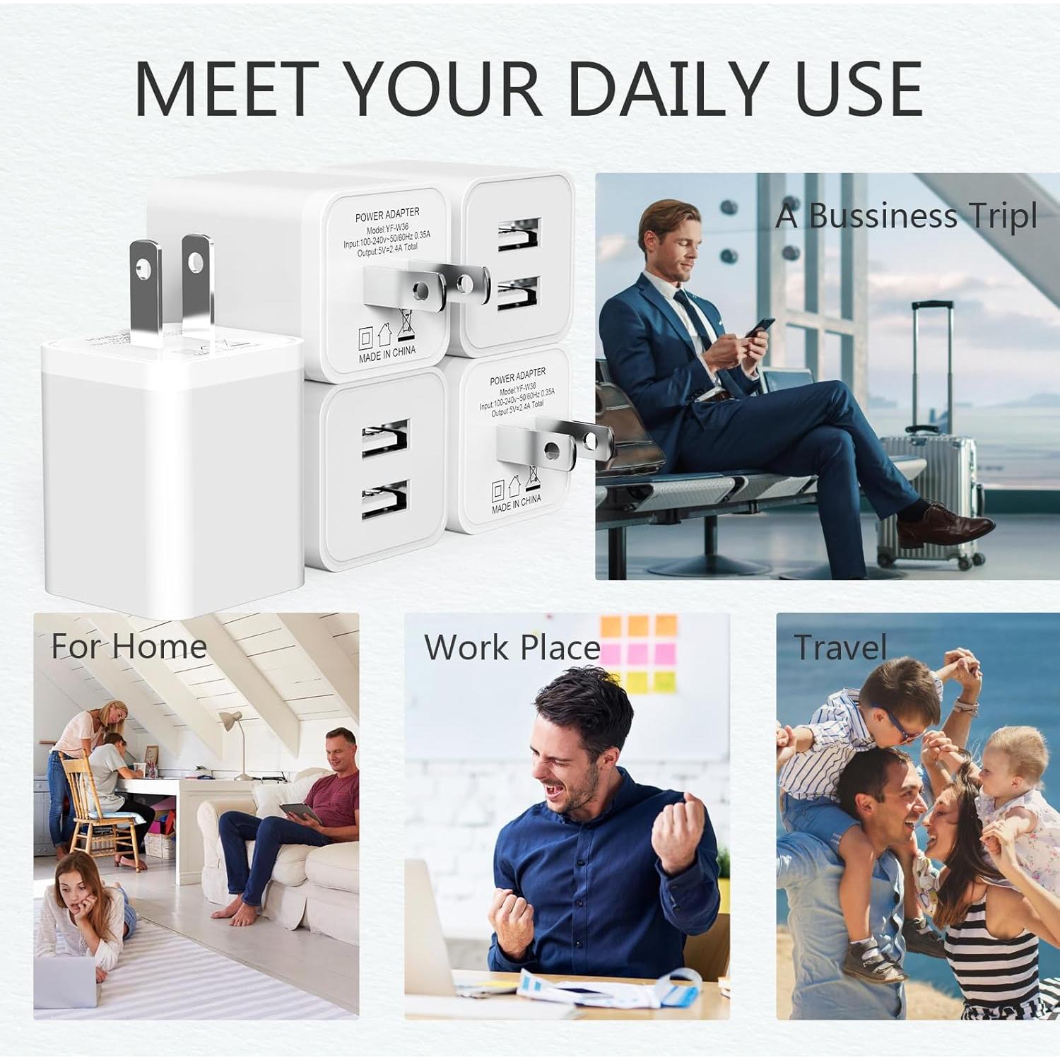 5 Pack Cargadores de Pared USB iGENJUN 2.4A Rápido Blanco