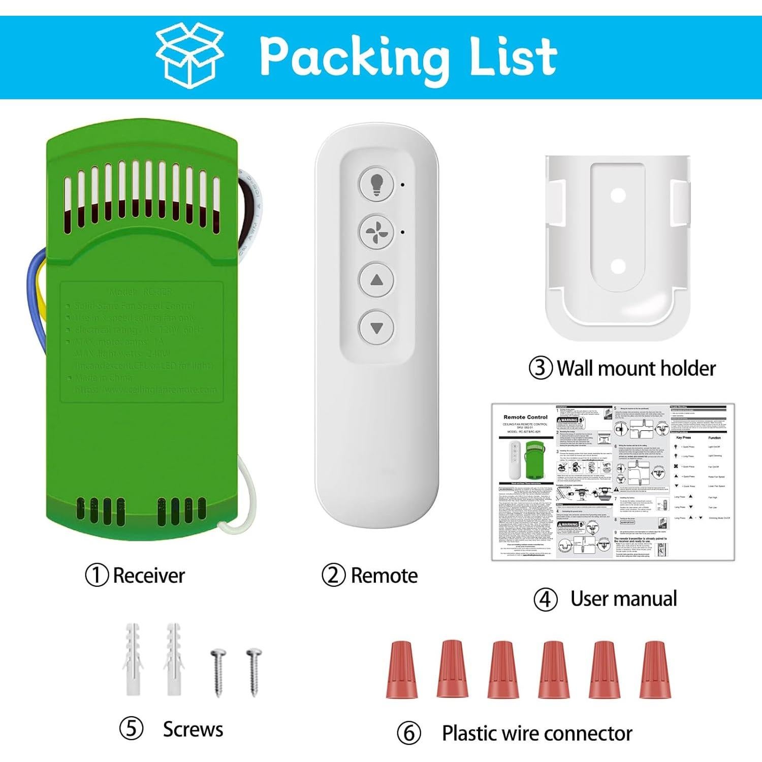 Kit Control Remoto Universal Ventilador Hunter RC-82T 3 Velocidades