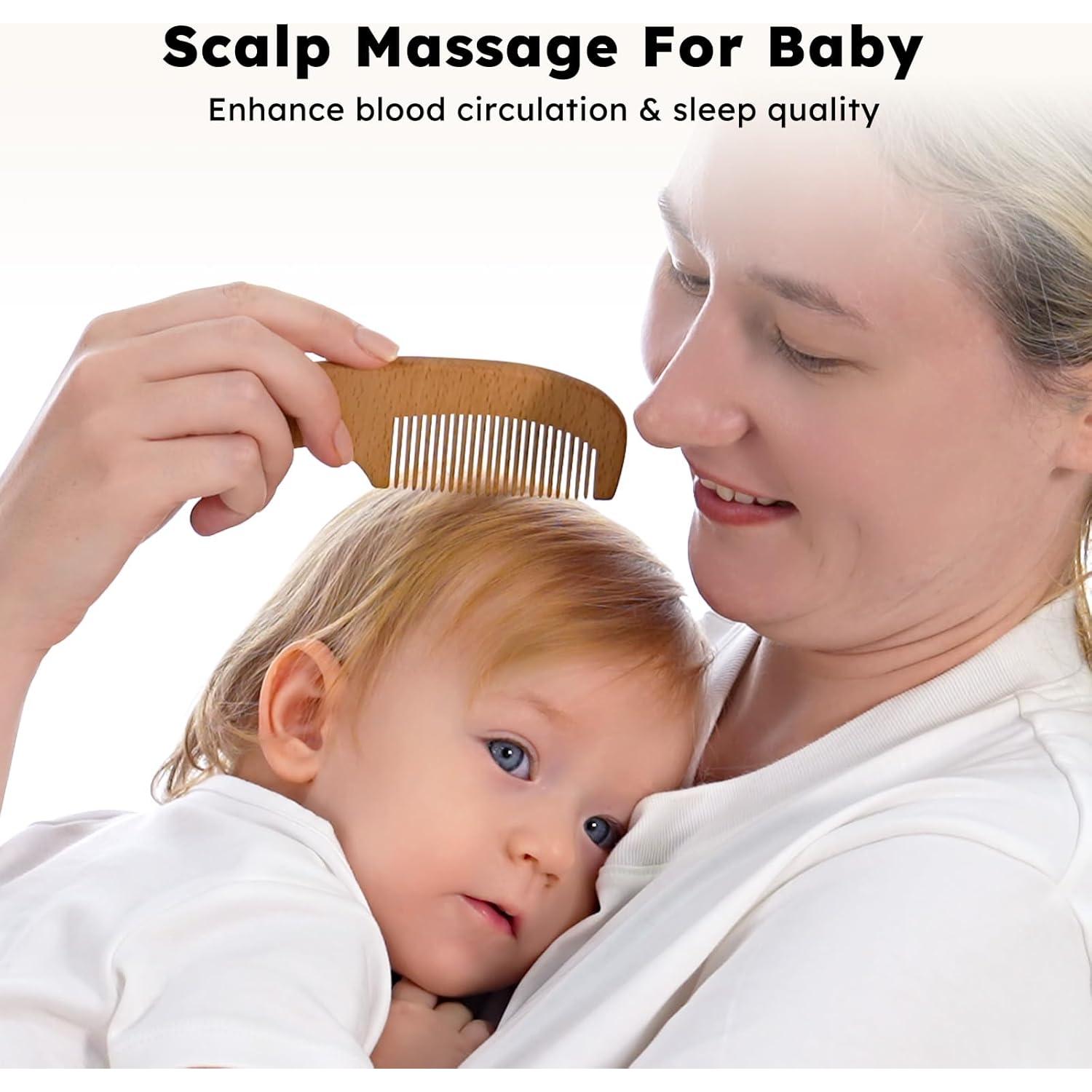 Set de Cepillo y Peine para Bebé Yoofoss 4 Piezas Madera Nogal