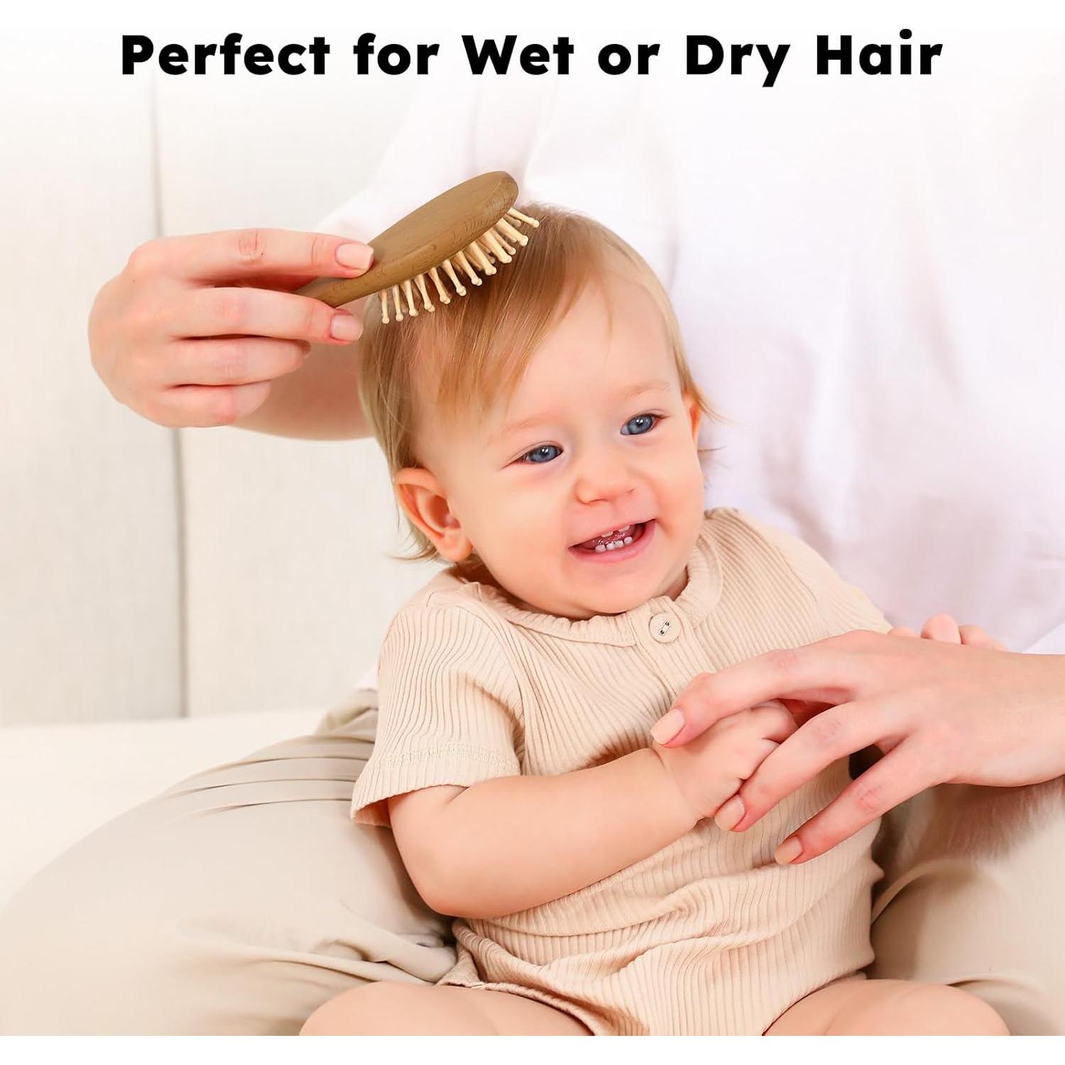 Set de Cepillo y Peine para Bebé Yoofoss 4 Piezas Madera Nogal