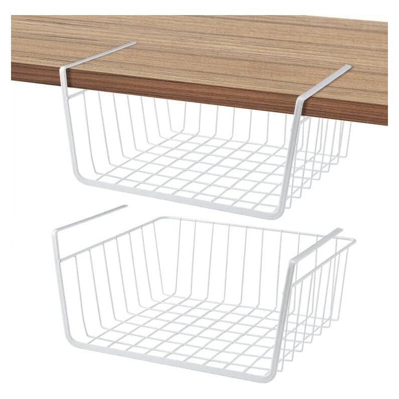 Cesta Bajo Estante Metal Blanca 2 Pcs - Almacenamiento Deslizante