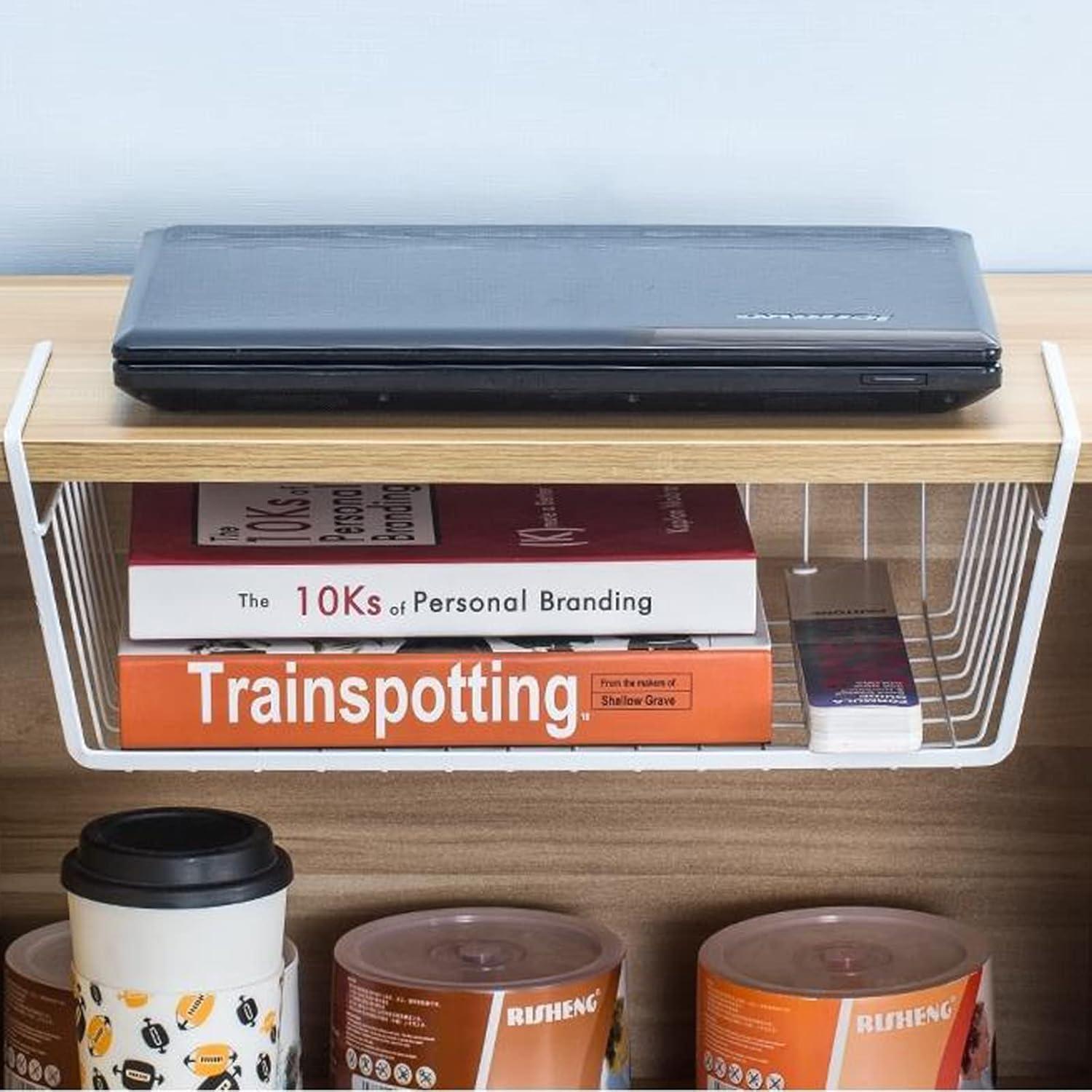 Cesta Bajo Estante Metal Blanca 2 Pcs - Almacenamiento Deslizante