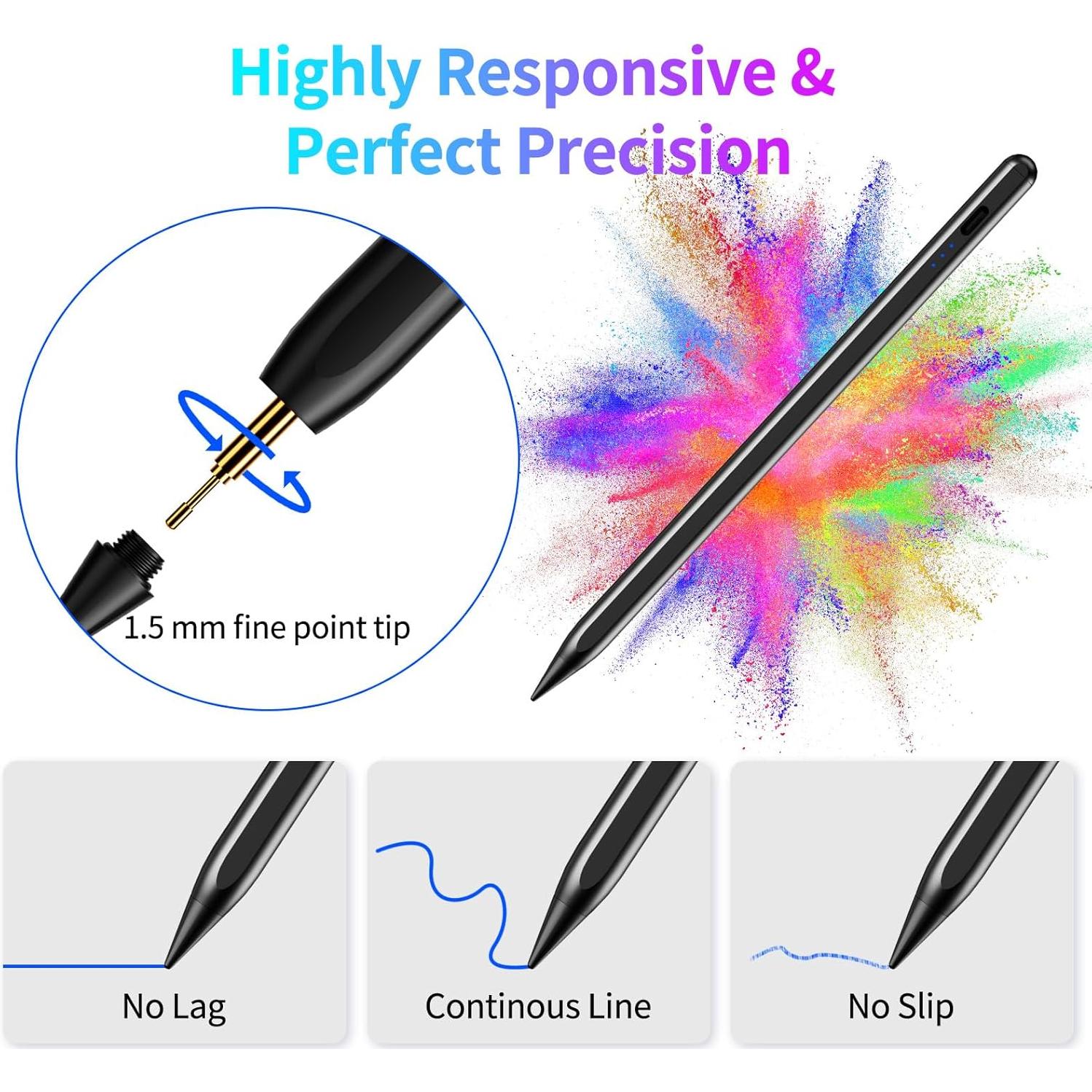 Lápiz Stylus JEDOUBAL para iPad con Carga Rápida, Negro