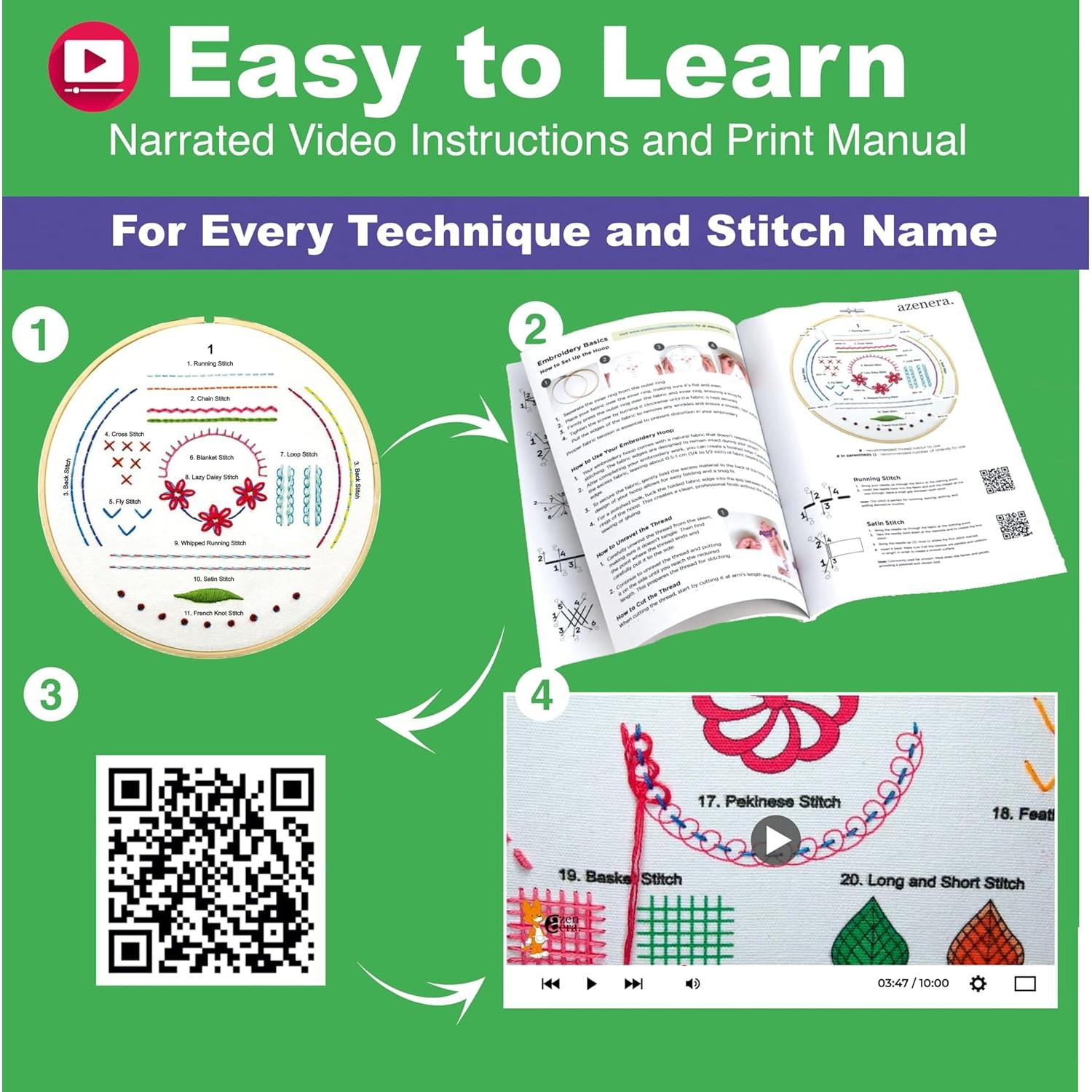 Kit de Bordado para Principiantes Azenera - 33 Puntadas DIY