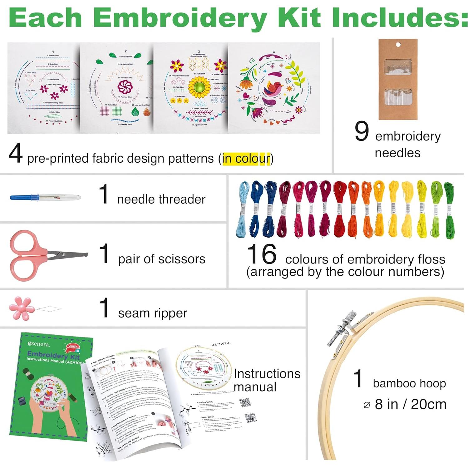 Kit de Bordado para Principiantes Azenera - 33 Puntadas DIY