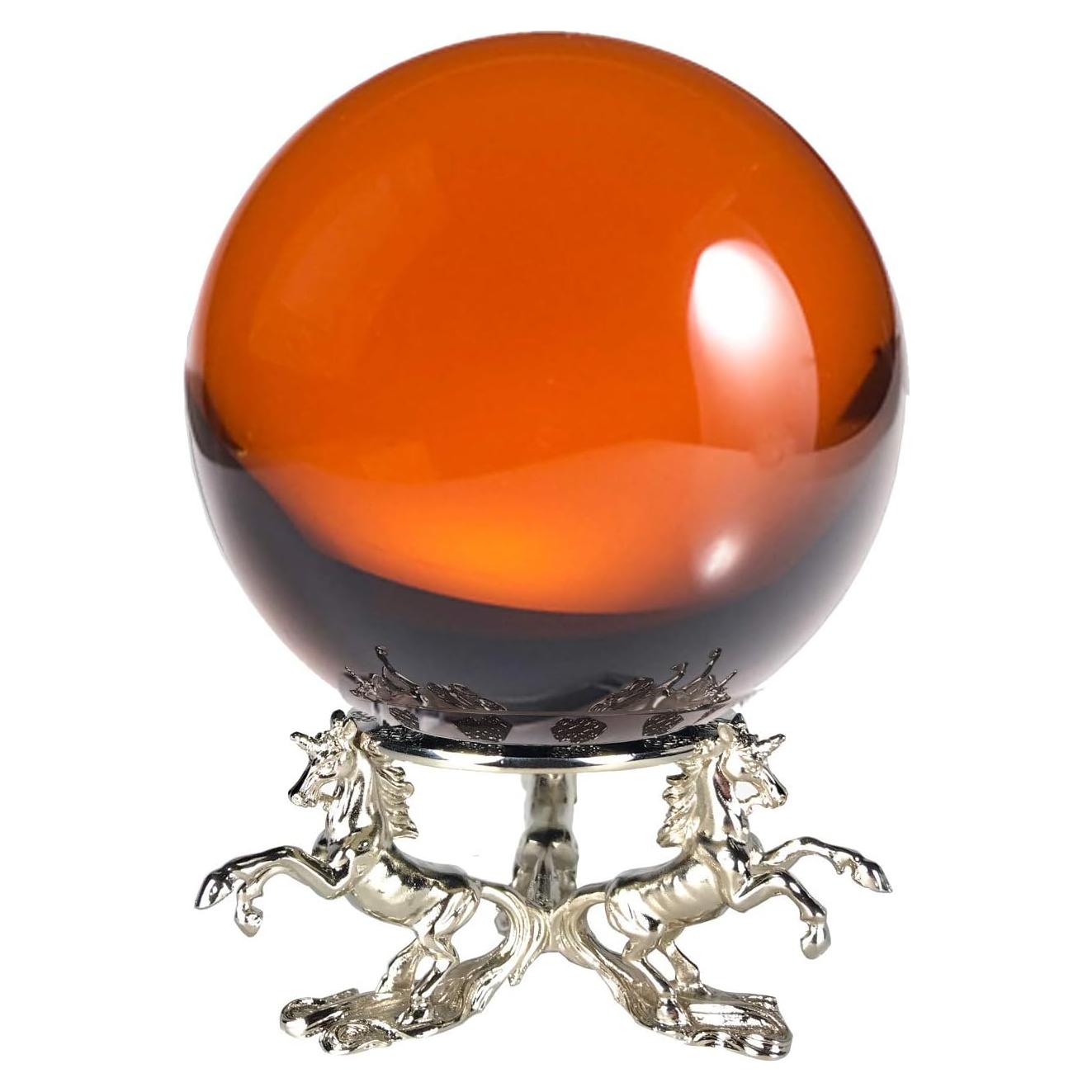 Bola de Cristal Ámbar Amlong 15 cm con Soporte Unicornio