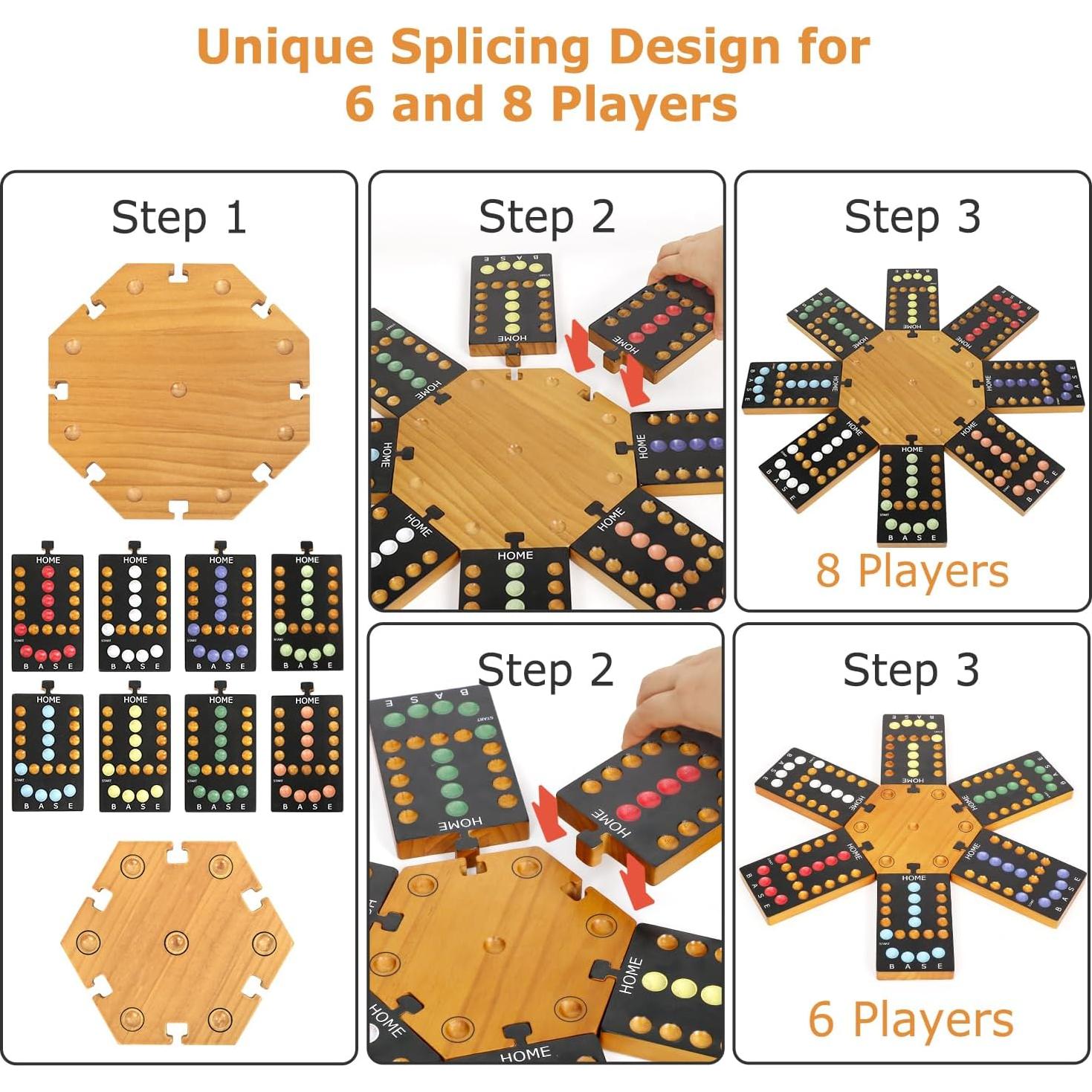Juego de Mesa de Canicas Plusvivo de Madera para 6-8 Jugadores
