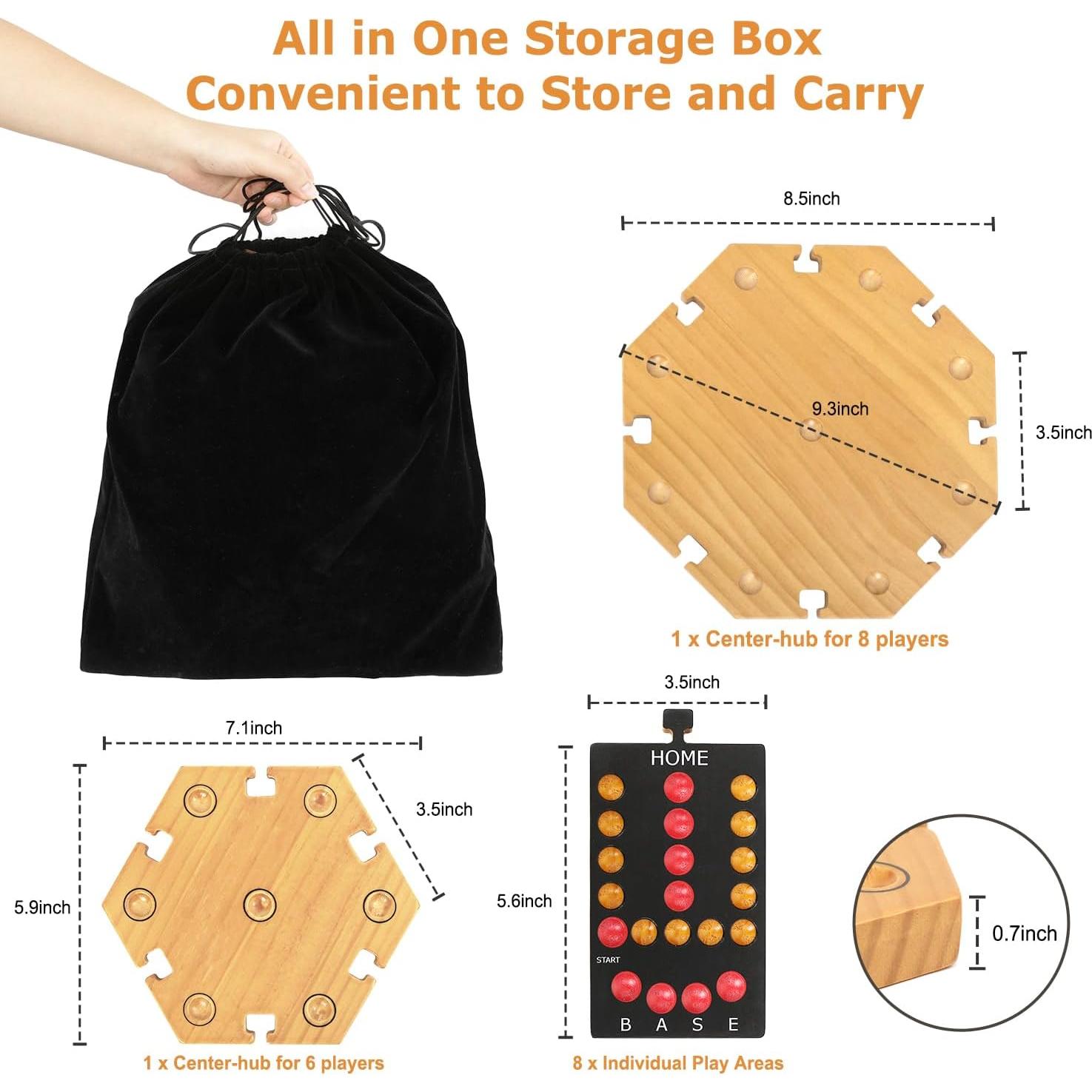 Juego de Mesa de Canicas Plusvivo de Madera para 6-8 Jugadores