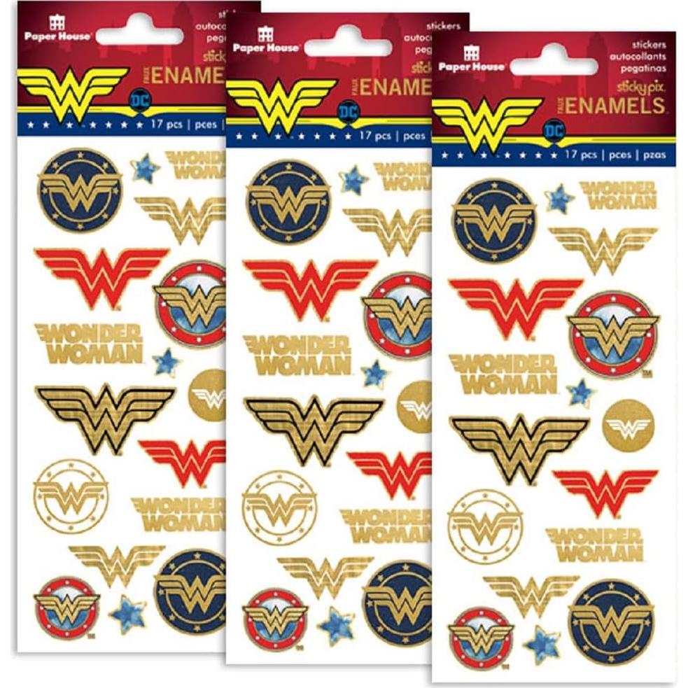 Calcomanías Wonder Woman Playhouse - 3 Paquetes Brillantes