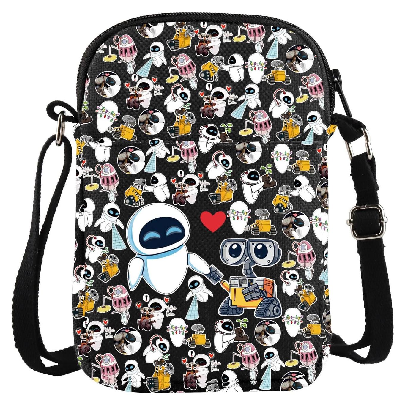 Bolso Cruzado W y E Amor Pareja Caricatura Negro 21.4x14.5cm