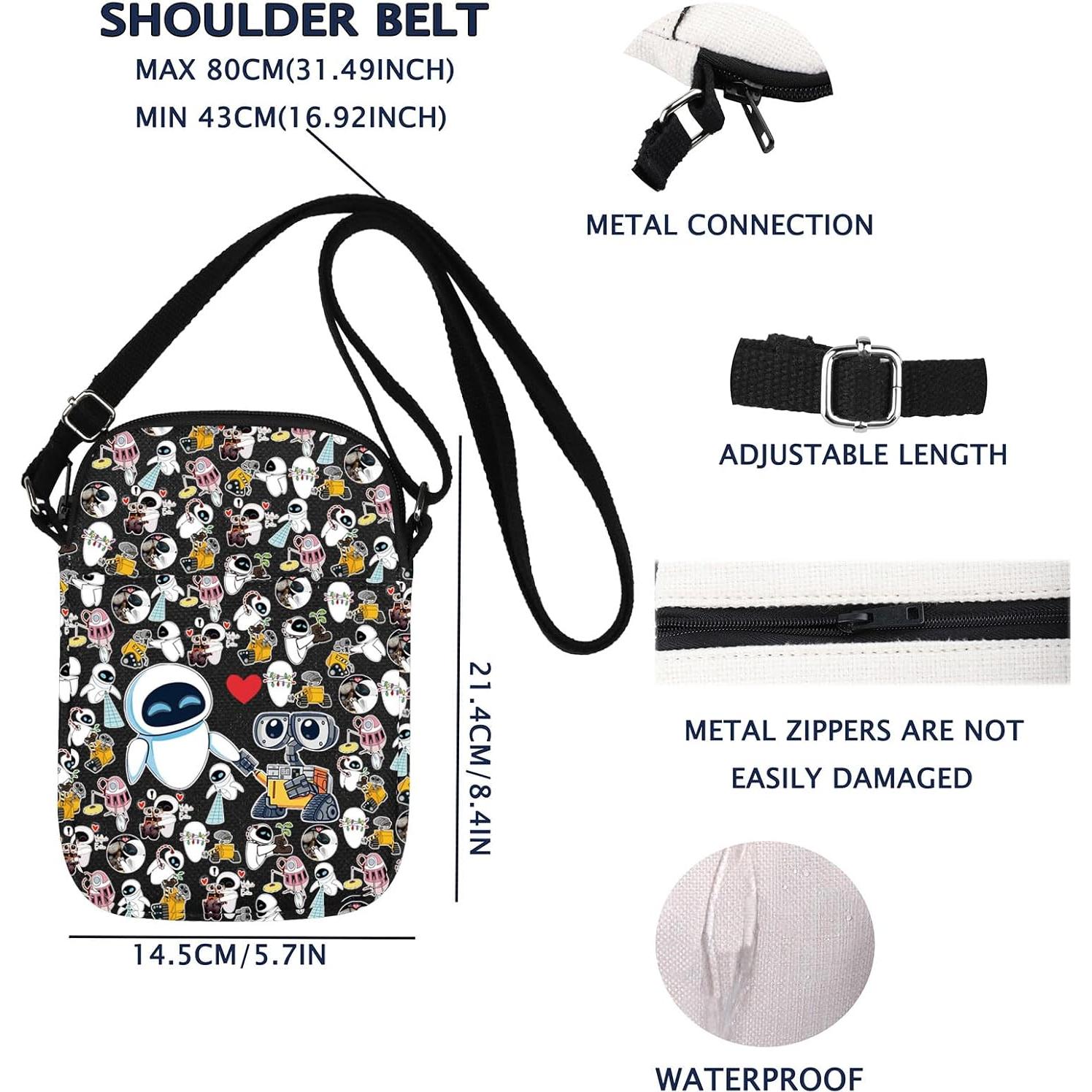 Bolso Cruzado W y E Amor Pareja Caricatura Negro 21.4x14.5cm