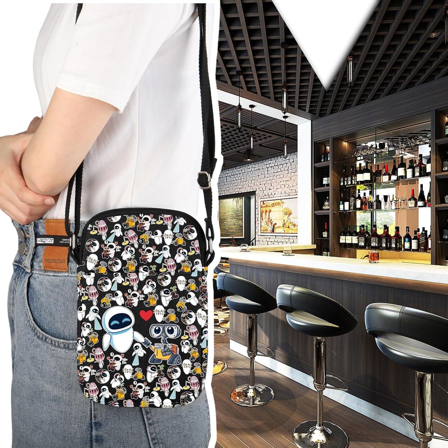 Bolso Cruzado W y E Amor Pareja Caricatura Negro 21.4x14.5cm