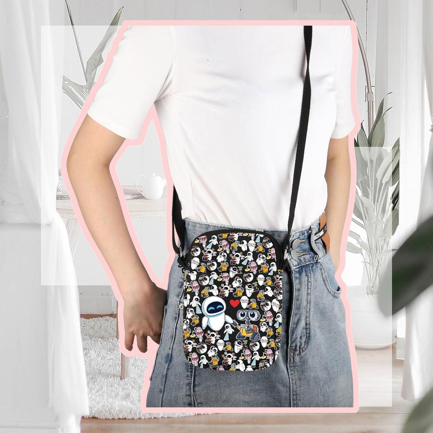 Bolso Cruzado W y E Amor Pareja Caricatura Negro 21.4x14.5cm