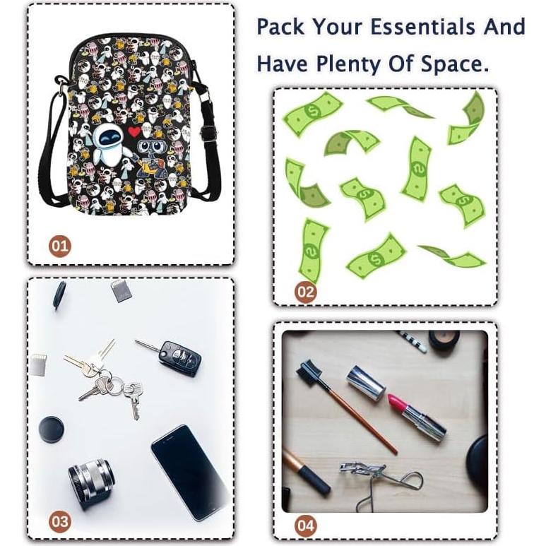 Bolso Cruzado W y E Amor Pareja Caricatura Negro 21.4x14.5cm