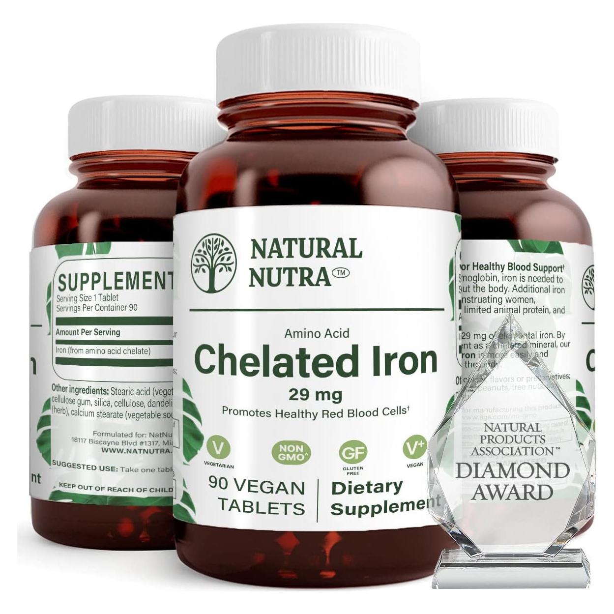 Suplemento de Hierro Quelado Natural Nutra 90 Tabletas