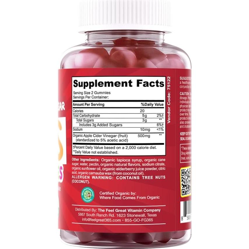 Gomitas de Vinagre de Sidra de Manzana Orgánico Feel Great 60 Unidades